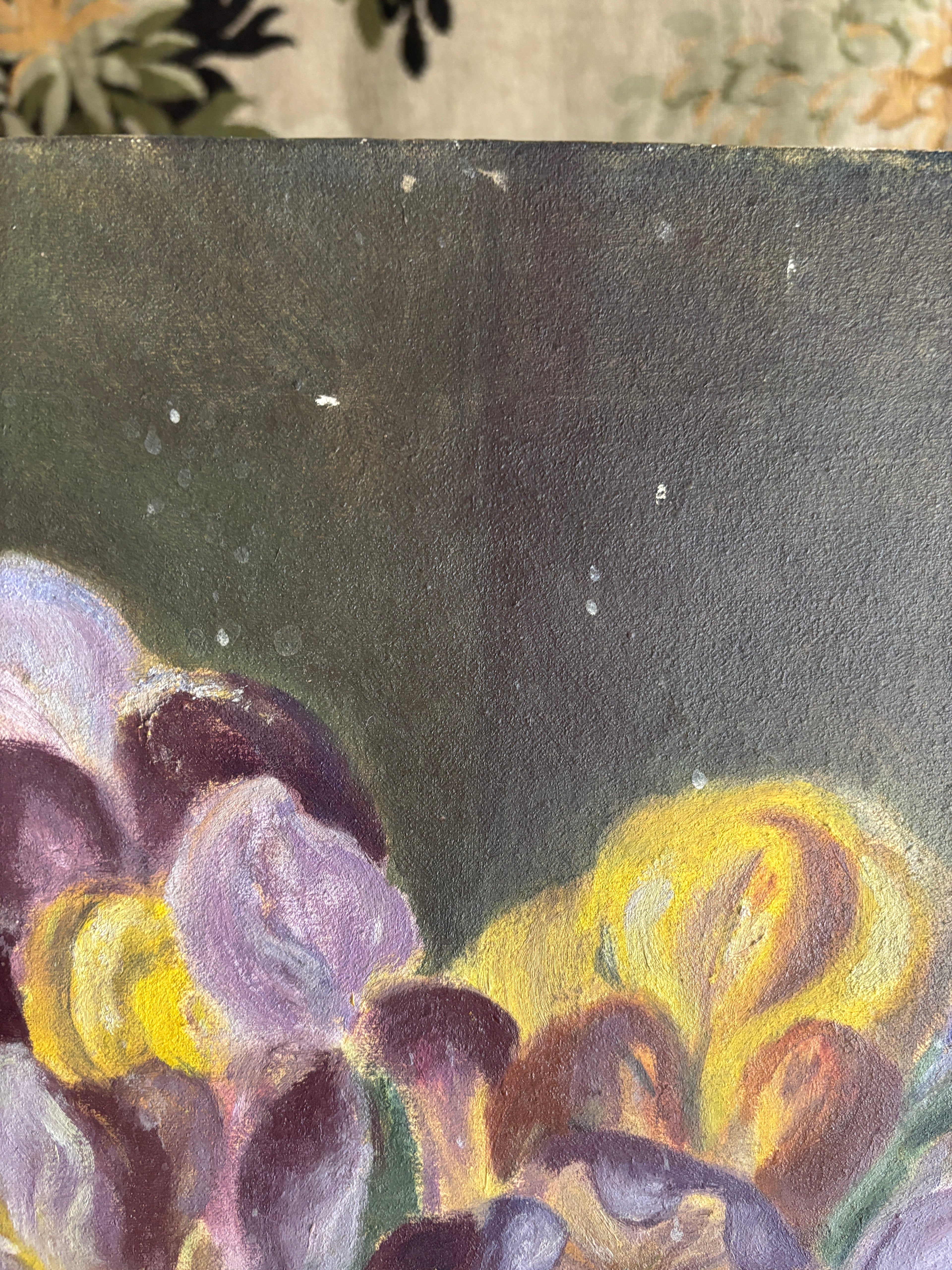Vintage Iris Still Life Oil Painting
