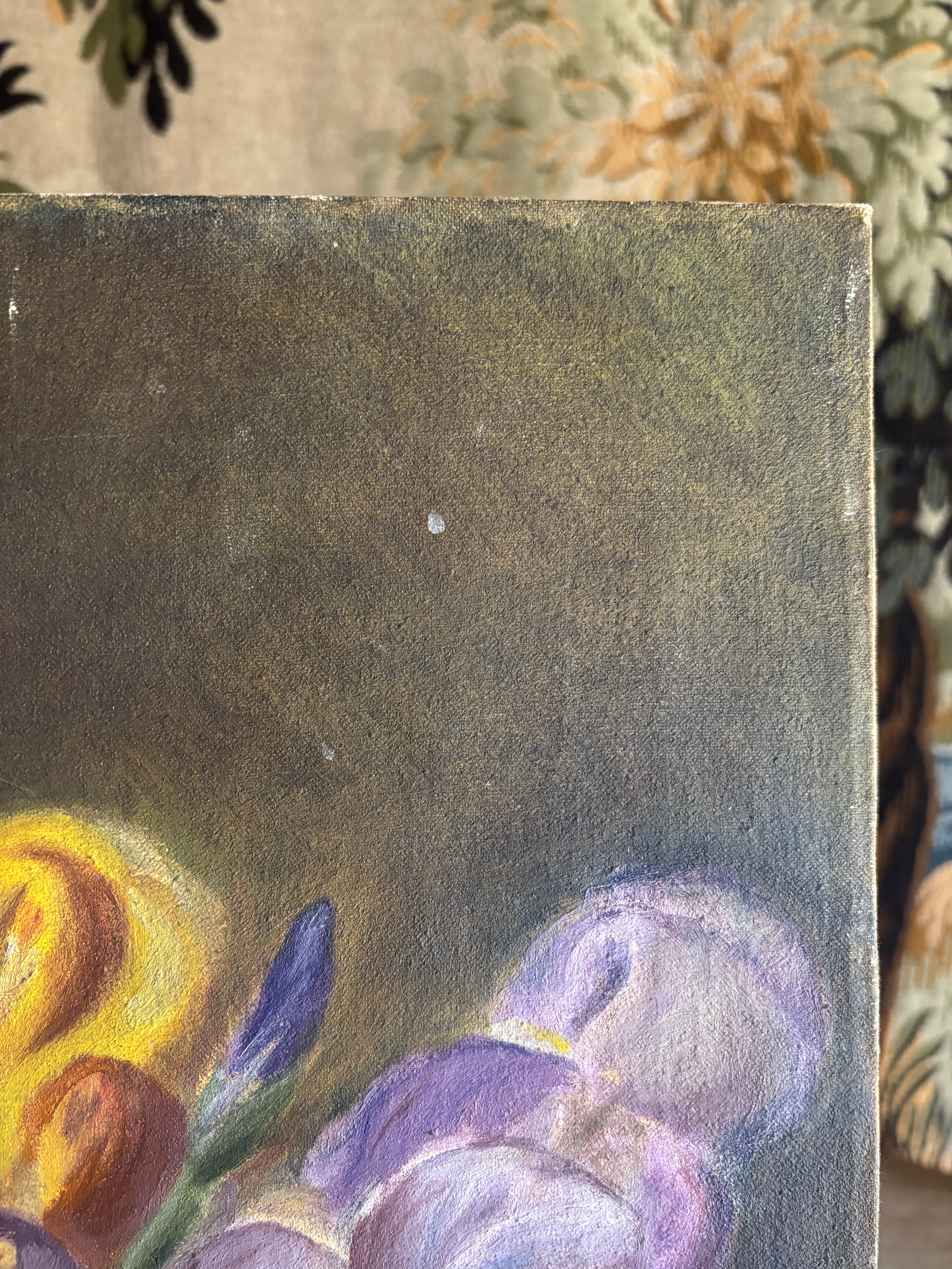 Vintage Iris Still Life Oil Painting