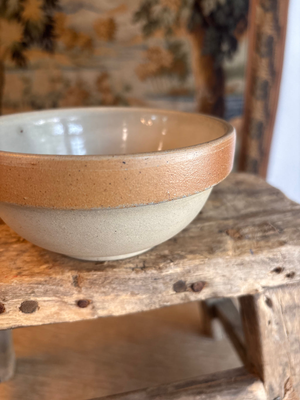 Vintage French Two-Tone Stoneware Bowl