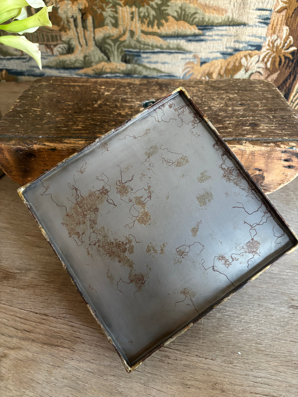Handcrafted Two-Tone Metal Catchall Tray