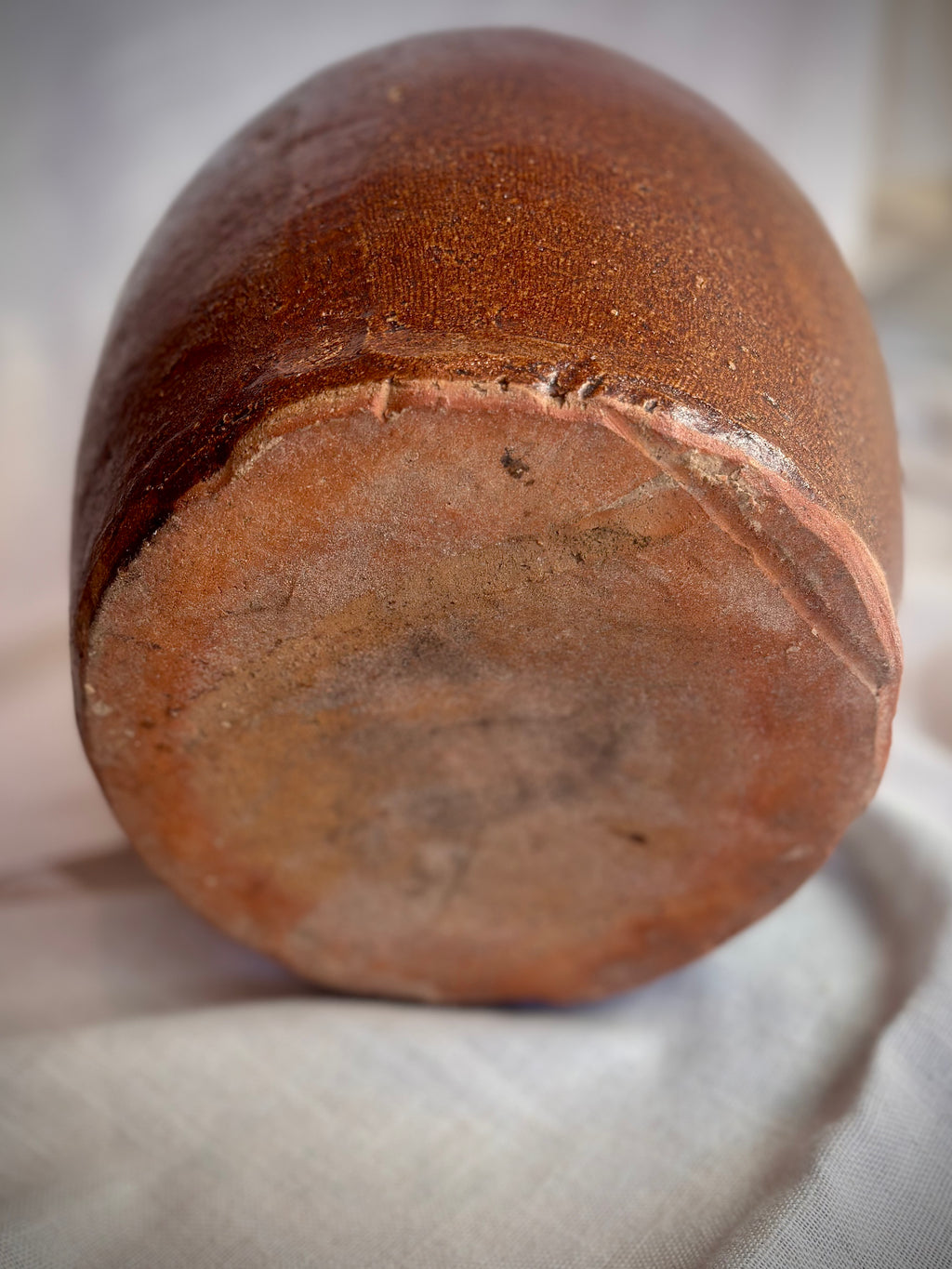 Vintage Textured Brown Stoneware Vessel