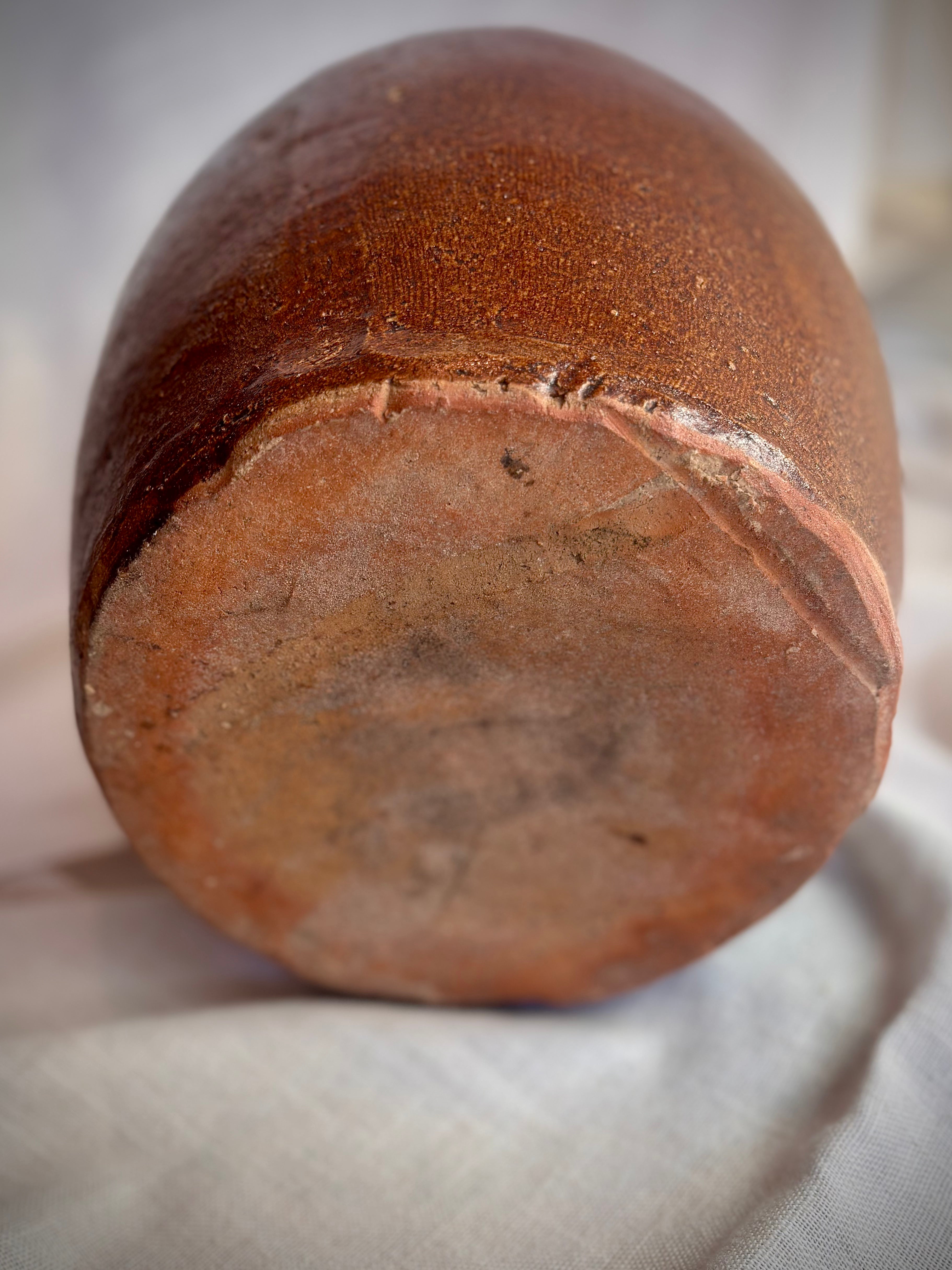 Vintage Textured Brown Stoneware Vessel