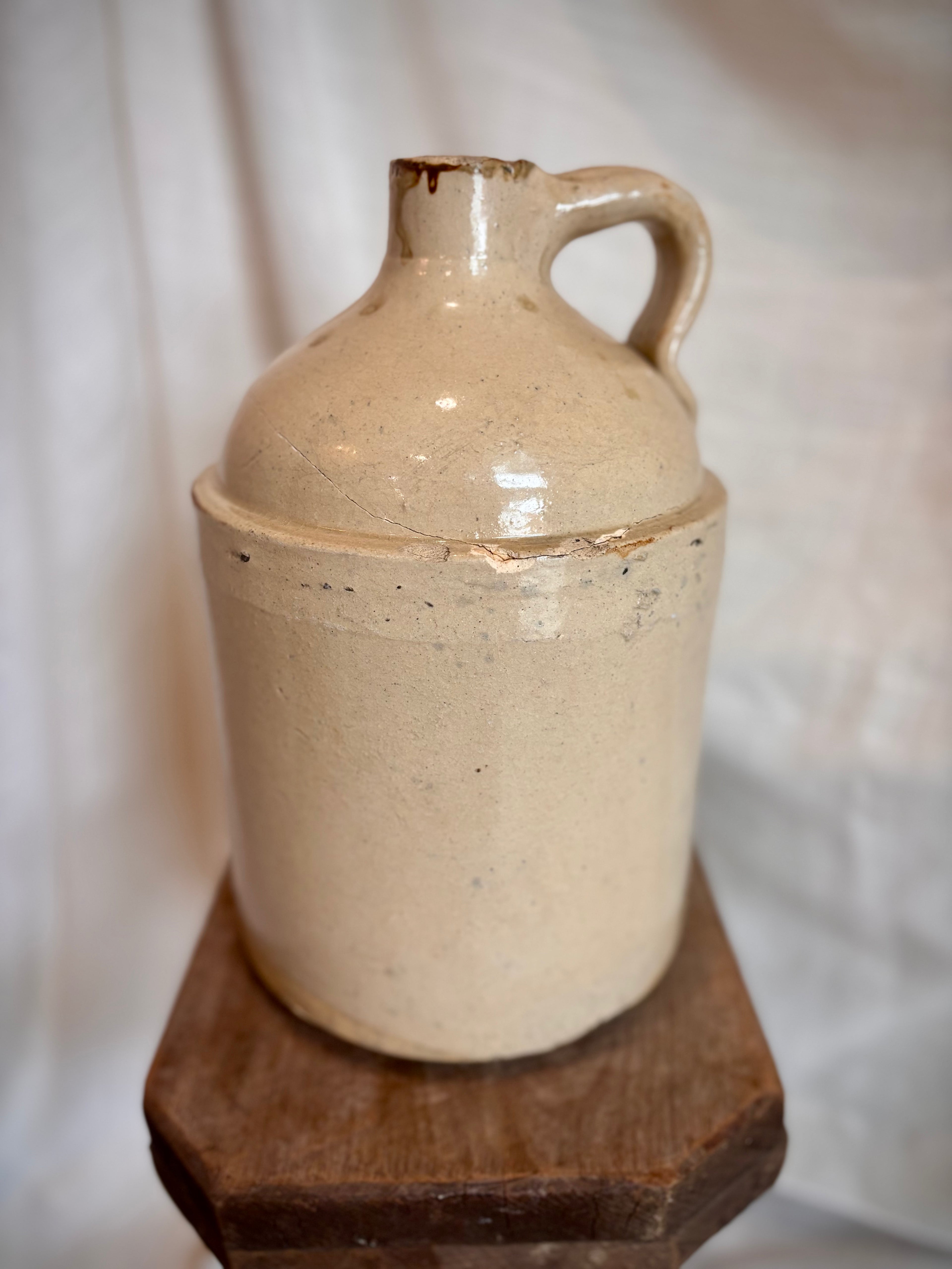Repaired Vintage Ivory Stoneware Jug
