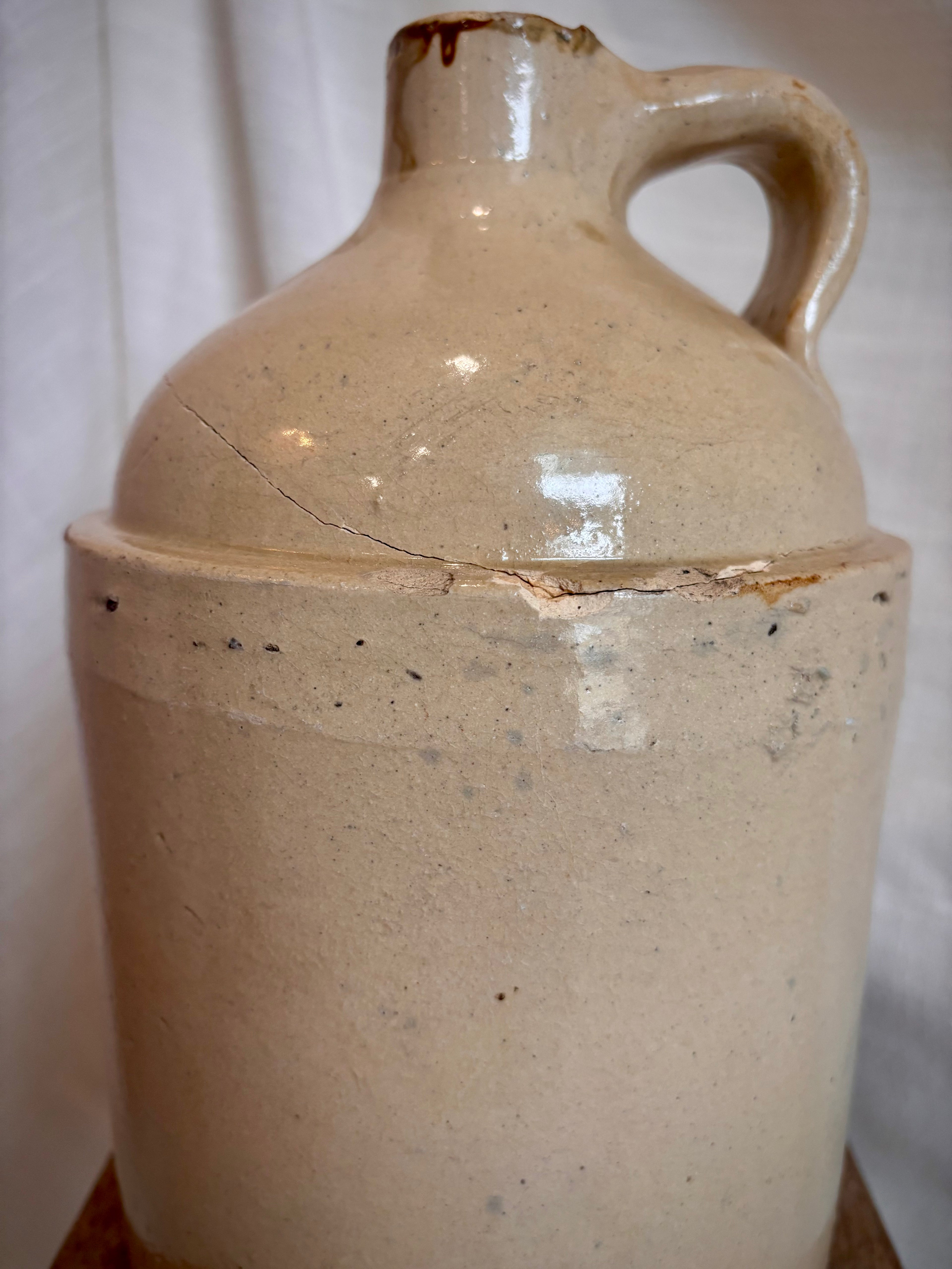 Repaired Vintage Ivory Stoneware Jug