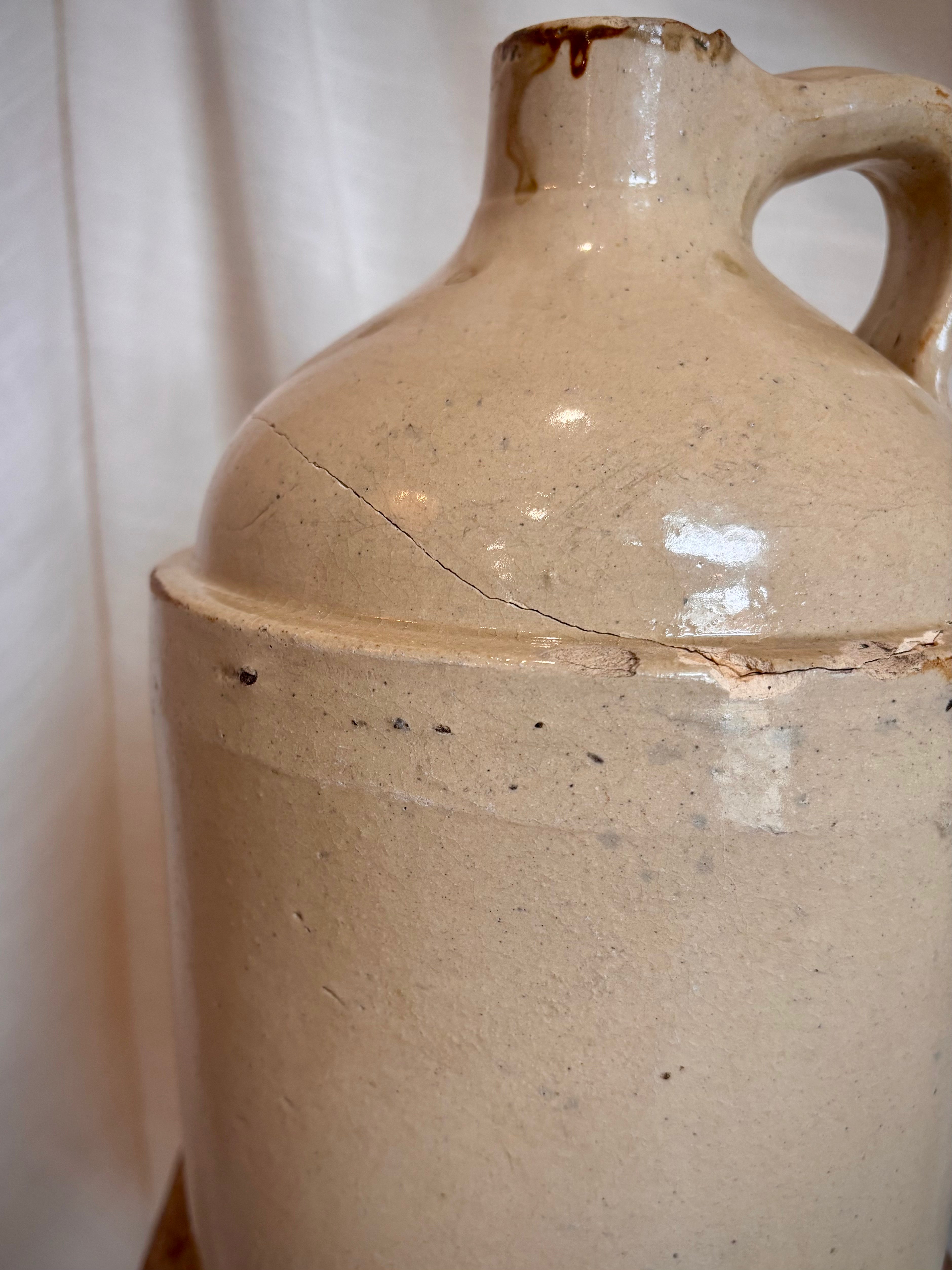 Repaired Vintage Ivory Stoneware Jug
