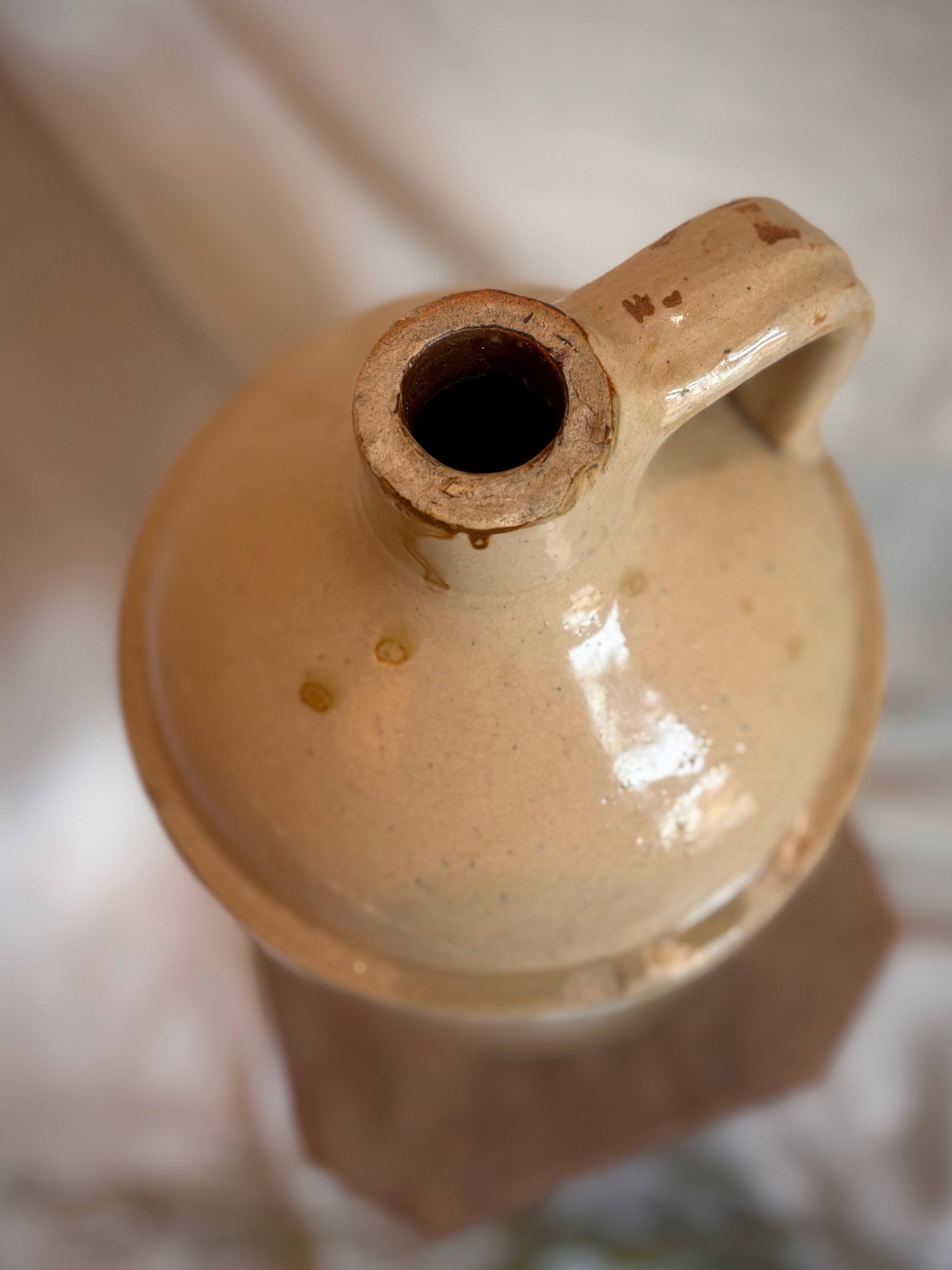 Repaired Vintage Ivory Stoneware Jug