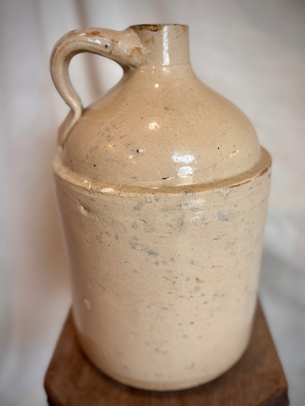 Repaired Vintage Ivory Stoneware Jug