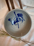 European Studio Stoneware Bowl with Cobalt Brushwork