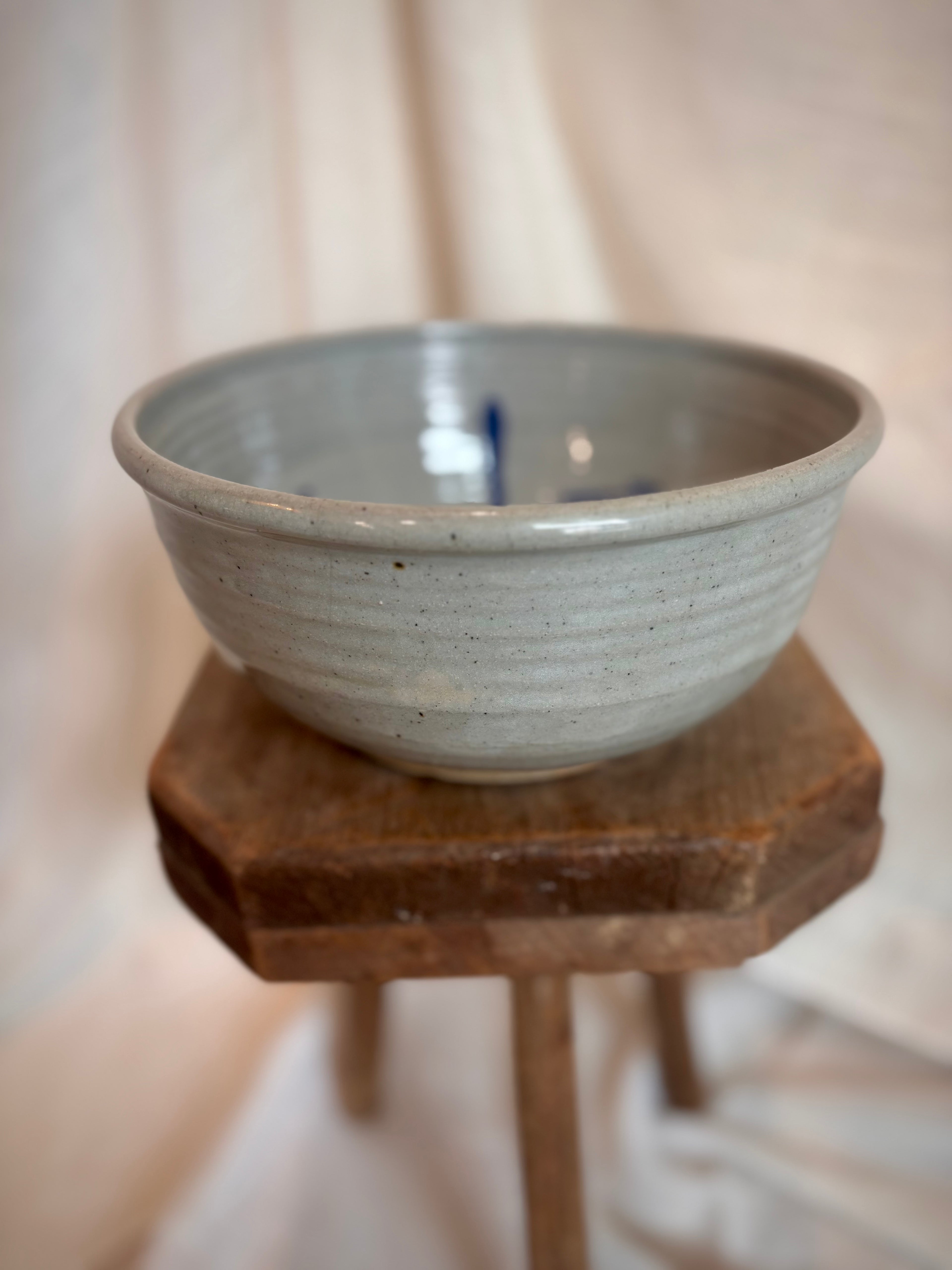European Studio Stoneware Bowl with Cobalt Brushwork