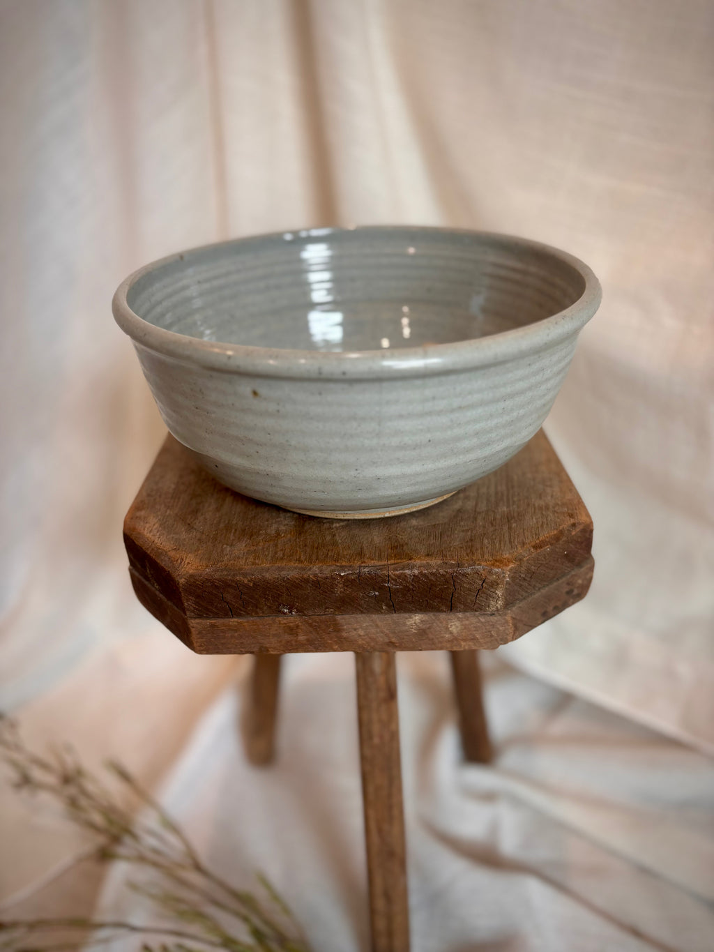 European Studio Stoneware Bowl with Cobalt Brushwork