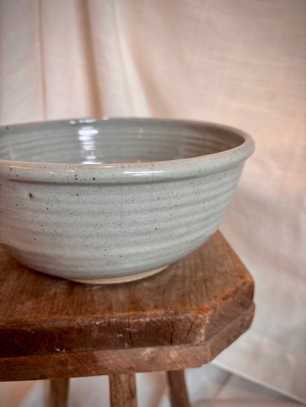 European Studio Stoneware Bowl with Cobalt Brushwork