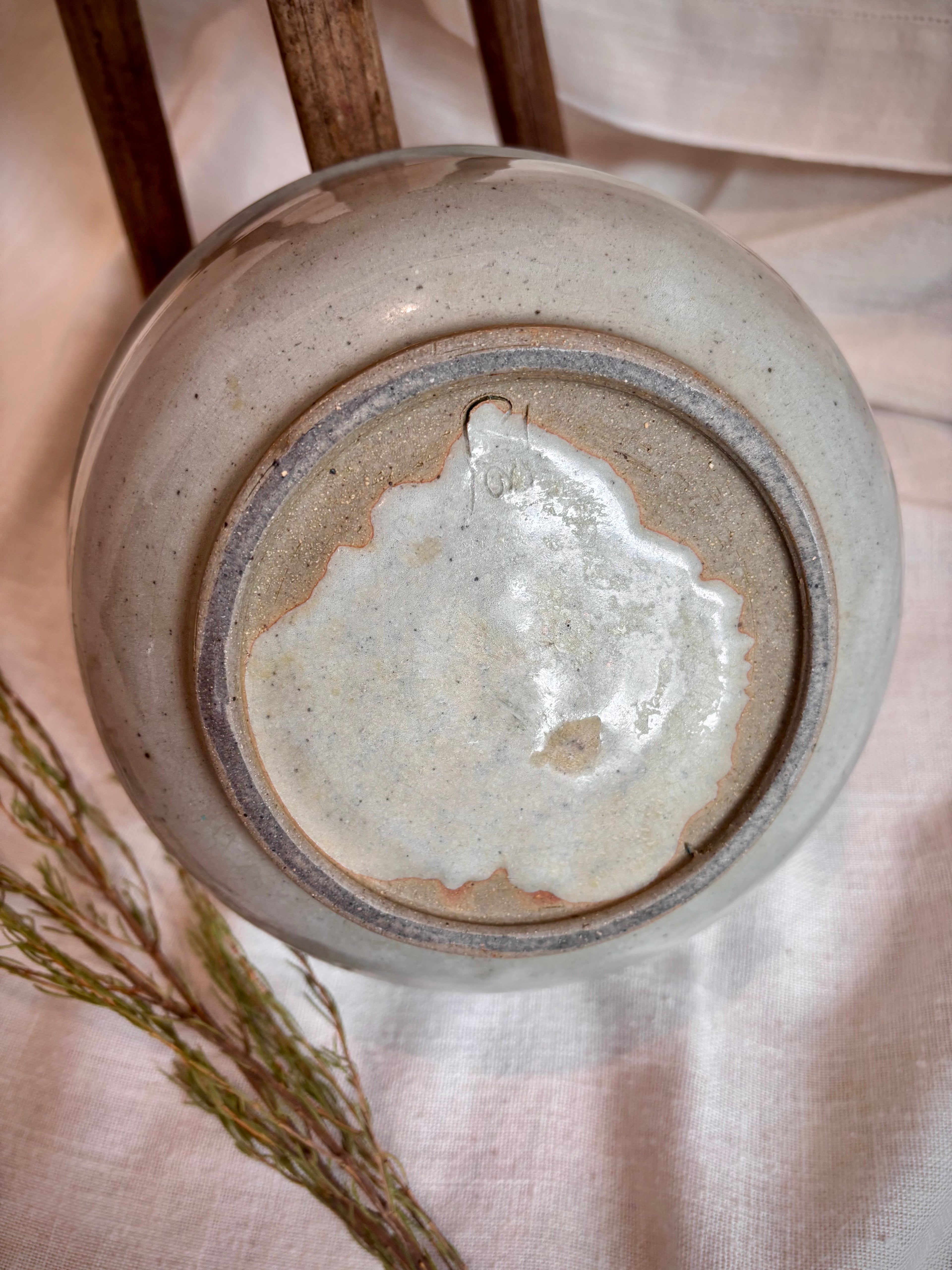 European Studio Stoneware Bowl with Cobalt Brushwork