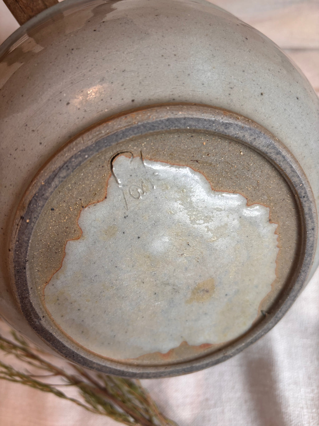 European Studio Stoneware Bowl with Cobalt Brushwork