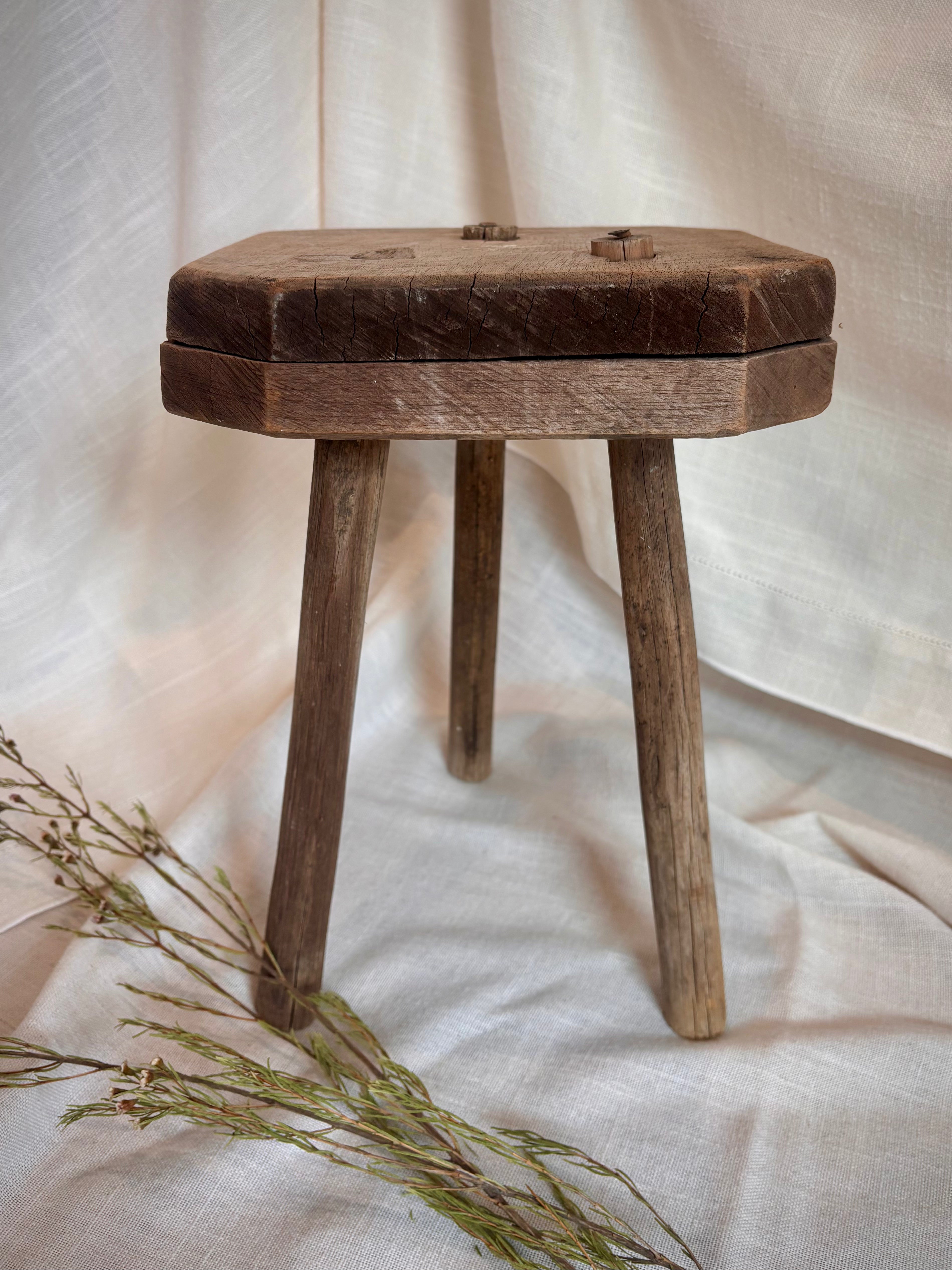 Antique French Primitive Milking Stool