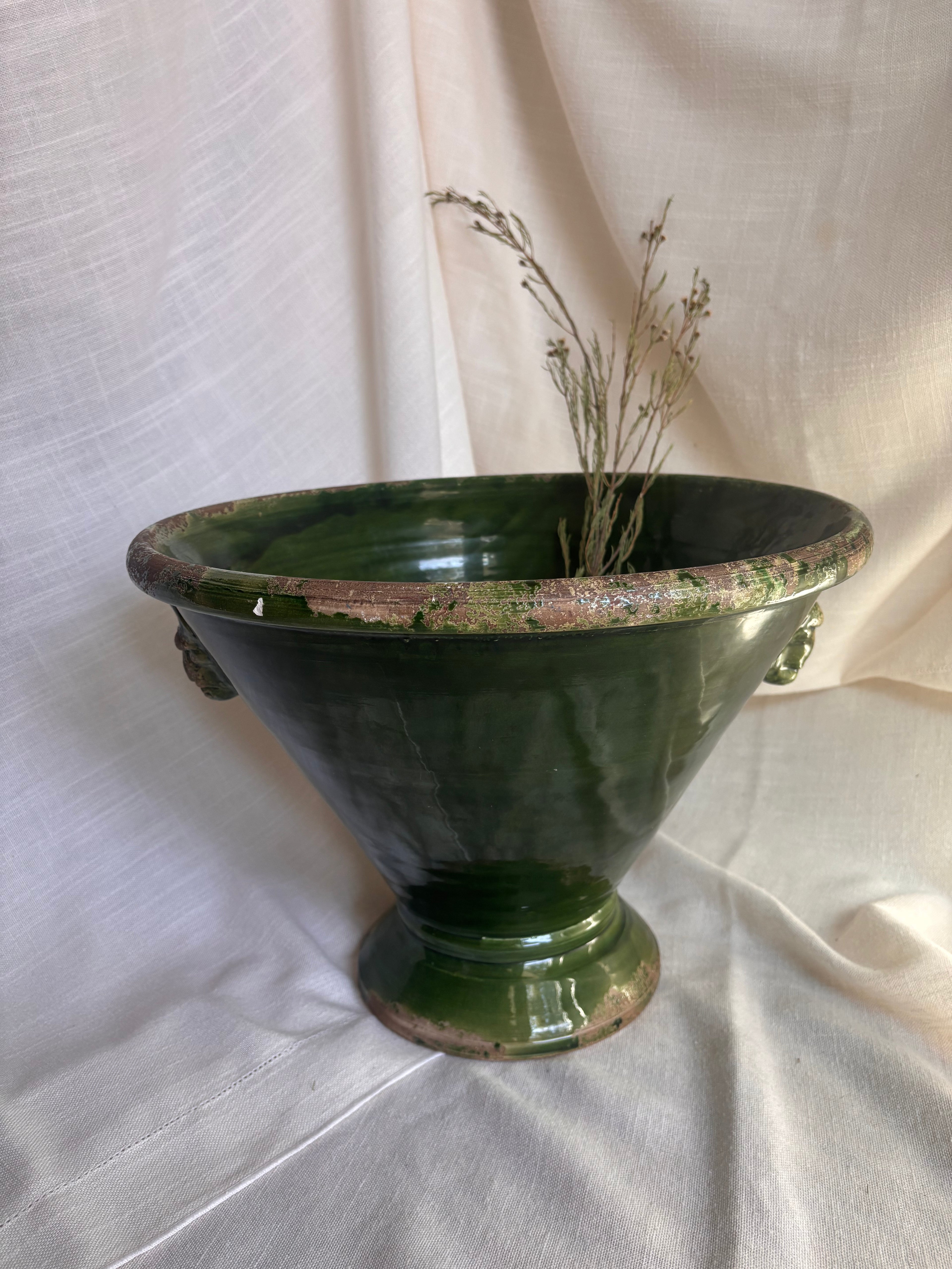 Large Italian Green Glazed Terracotta Garden Vessel