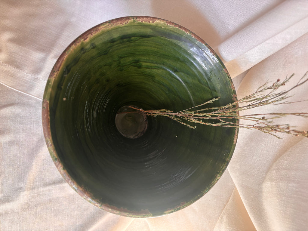 Large Italian Green Glazed Terracotta Garden Vessel