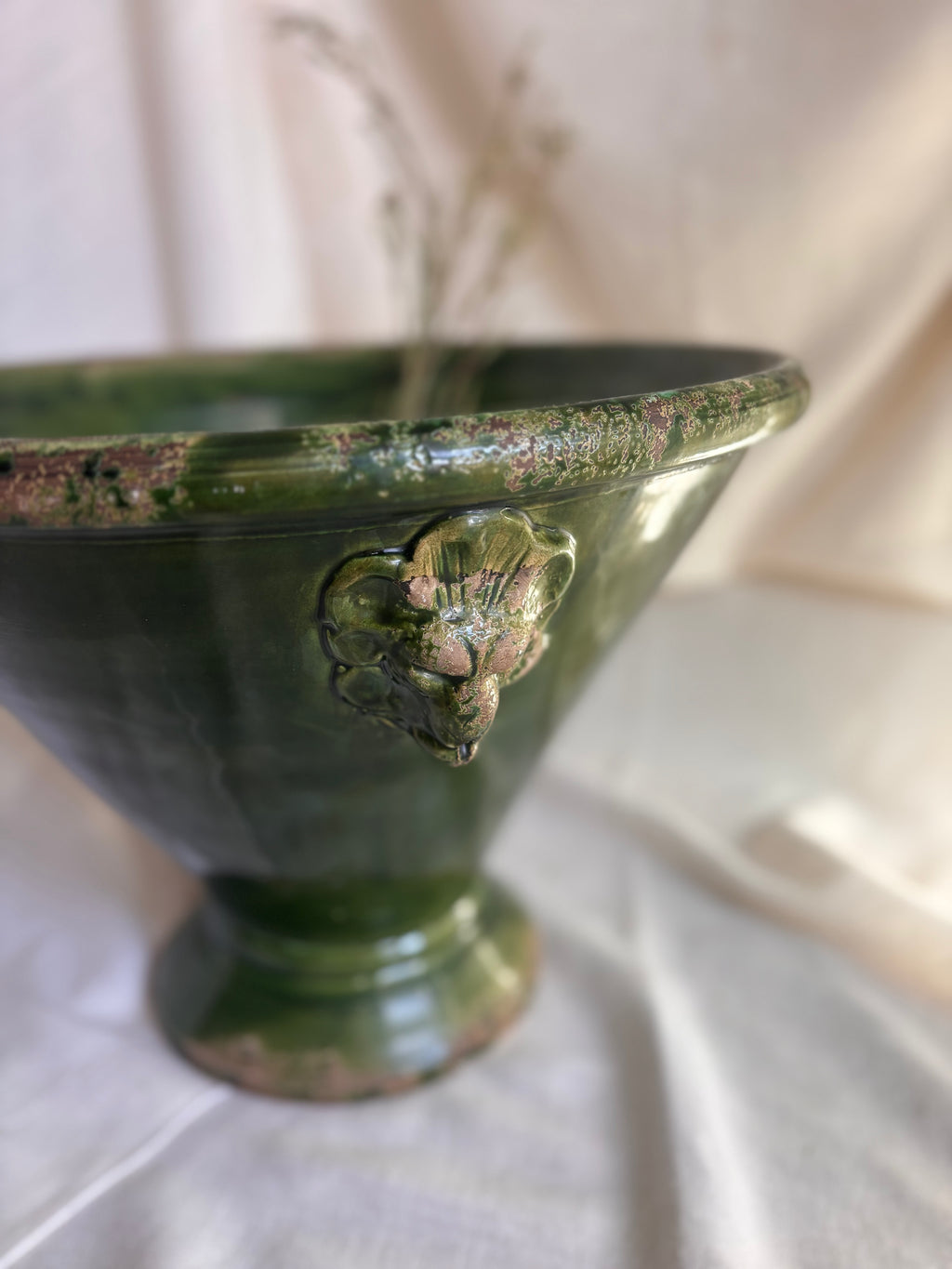 Large Italian Green Glazed Terracotta Garden Vessel