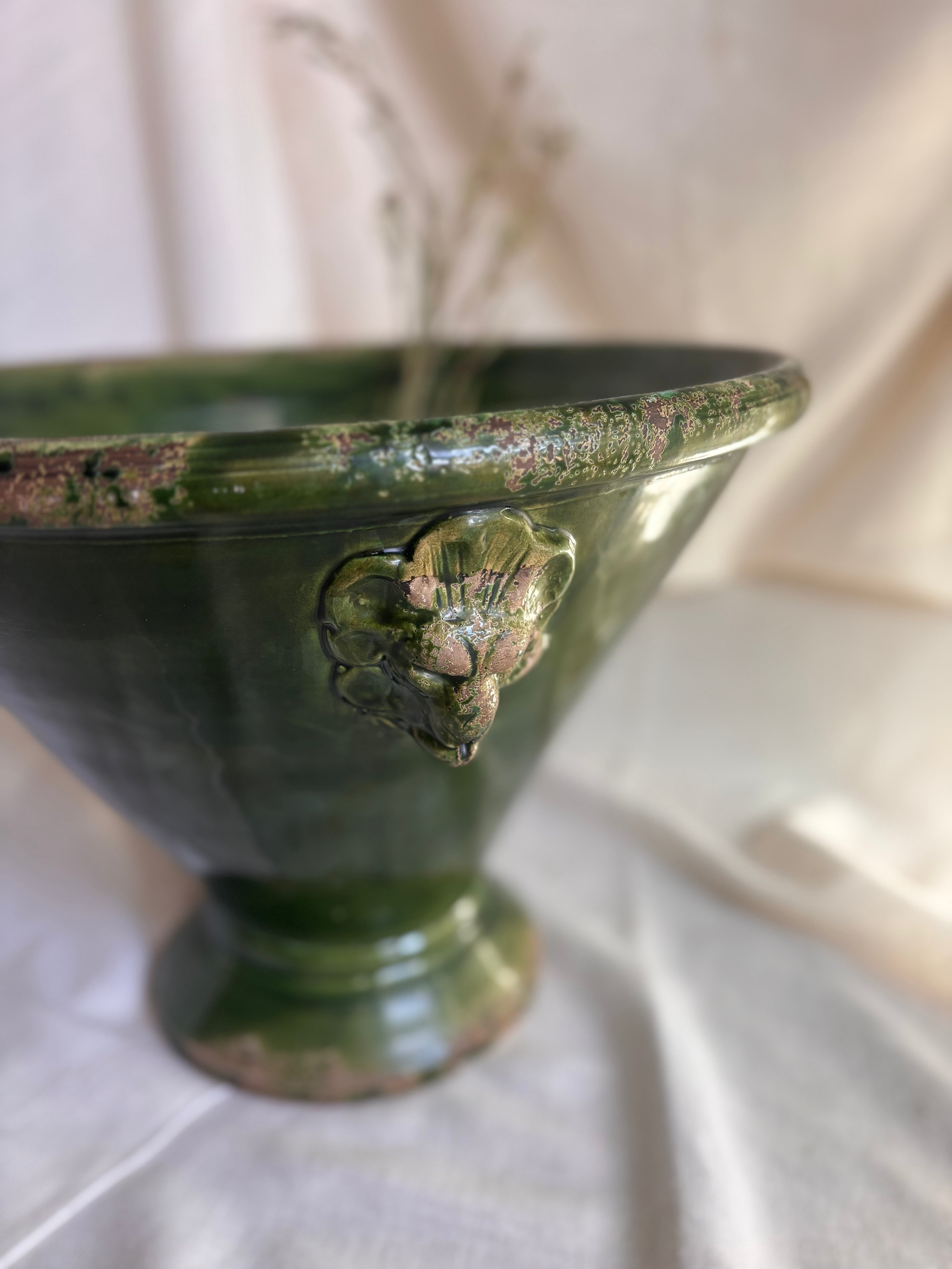 Large Italian Green Glazed Terracotta Garden Vessel