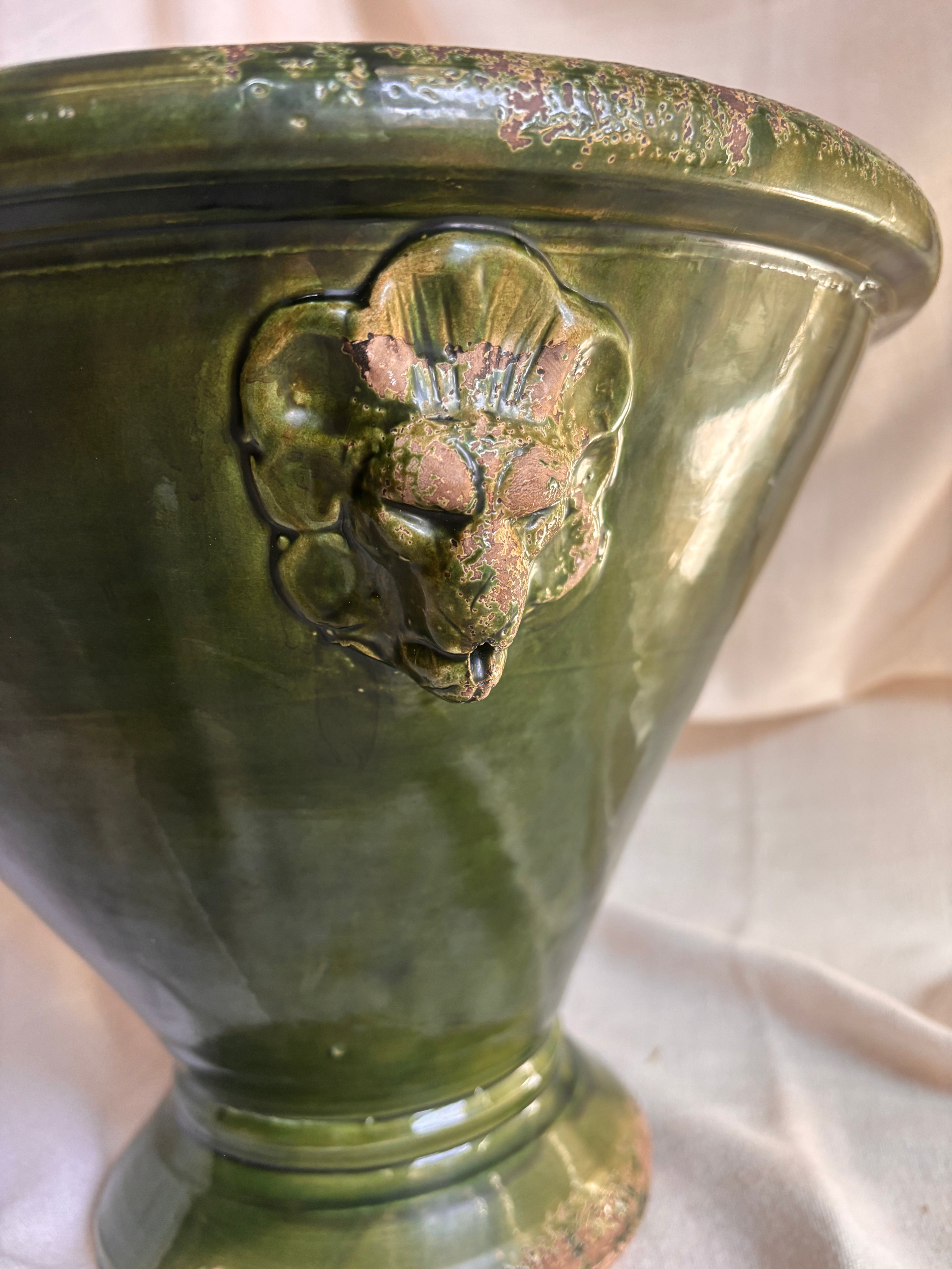 Large Italian Green Glazed Terracotta Garden Vessel