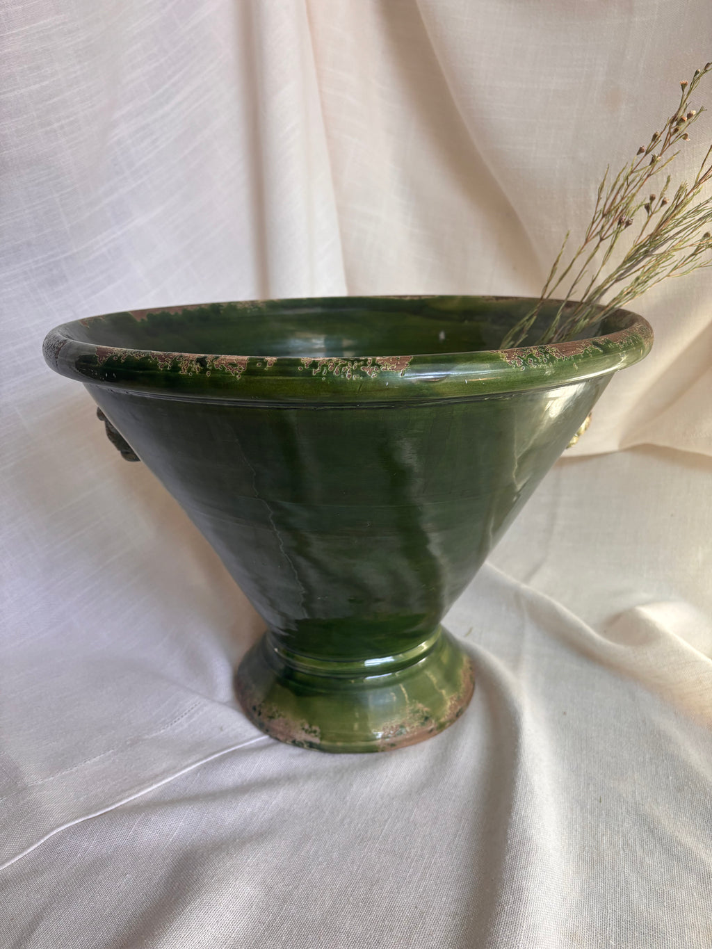 Large Italian Green Glazed Terracotta Garden Vessel
