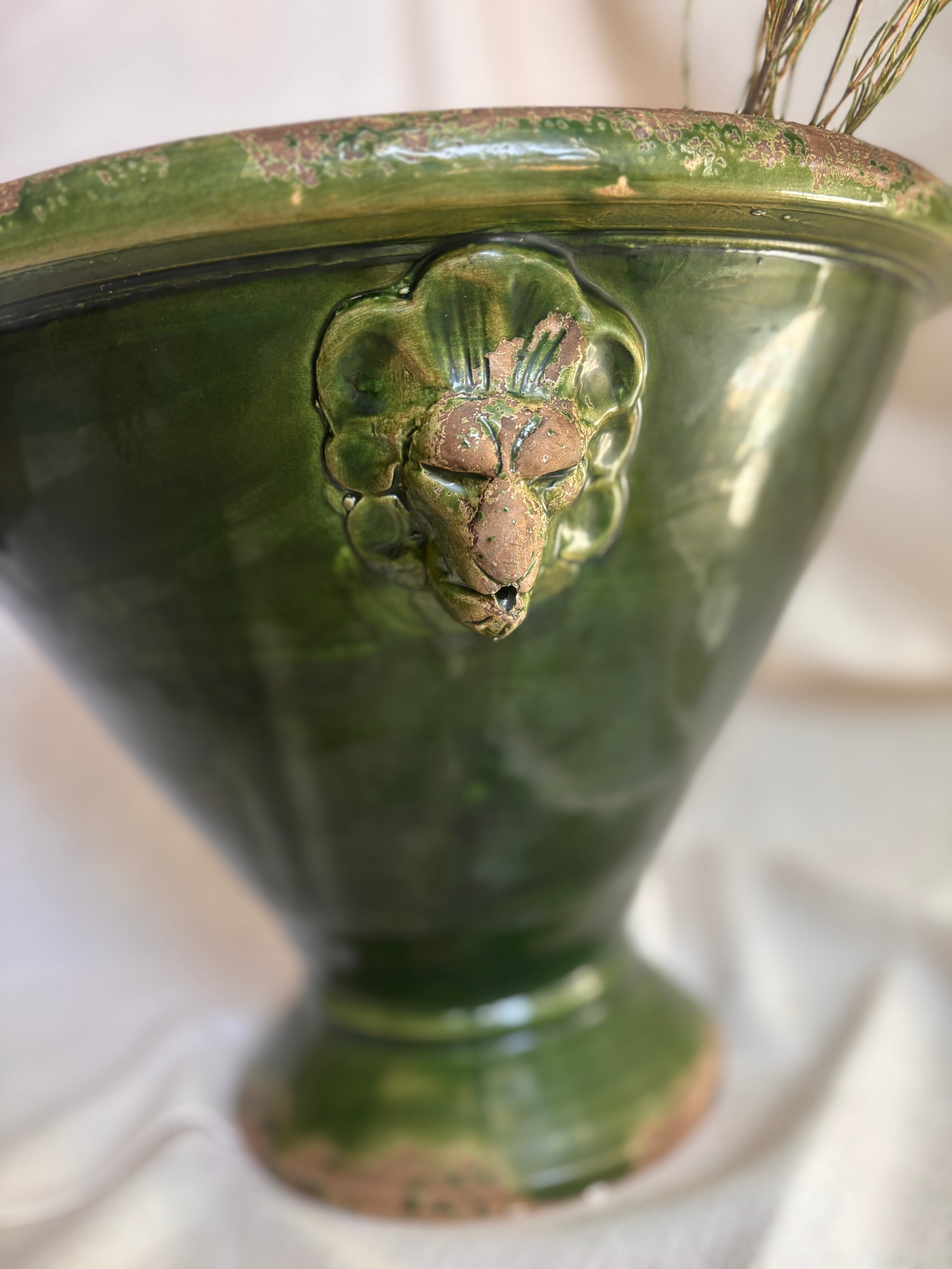 Large Italian Green Glazed Terracotta Garden Vessel