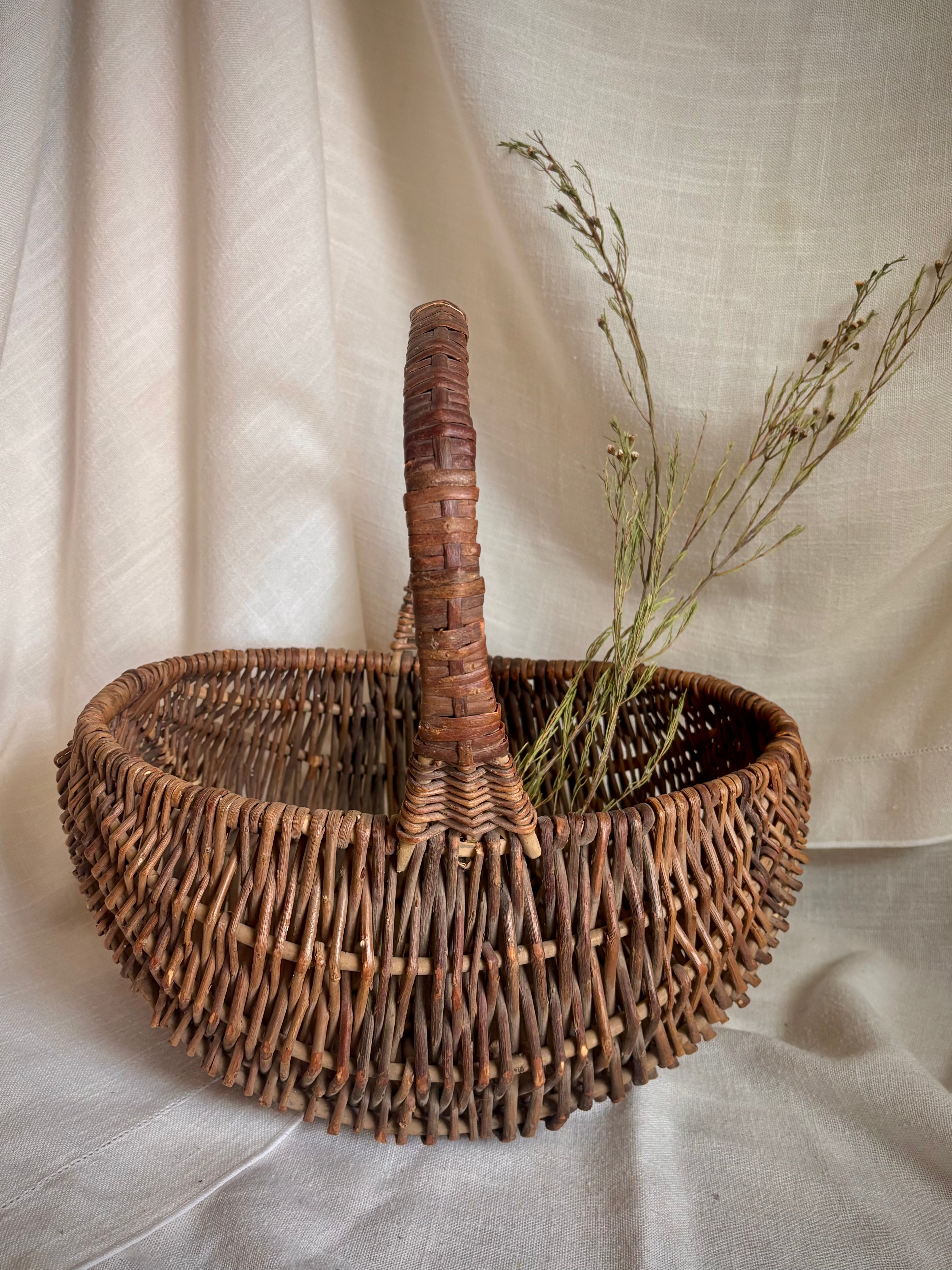 Large Vintage Dark Willow Market Basket
