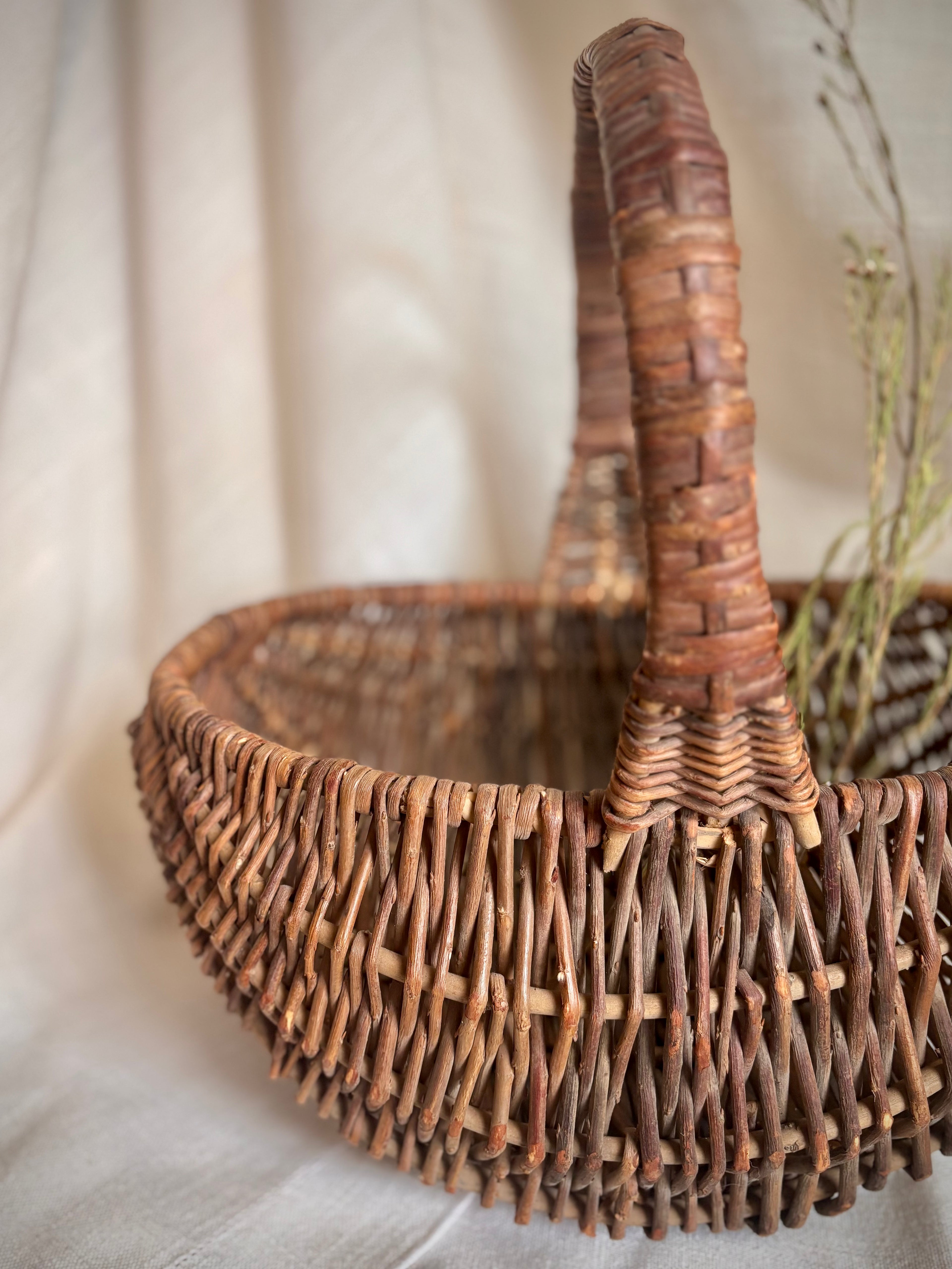 Large Vintage Dark Willow Market Basket