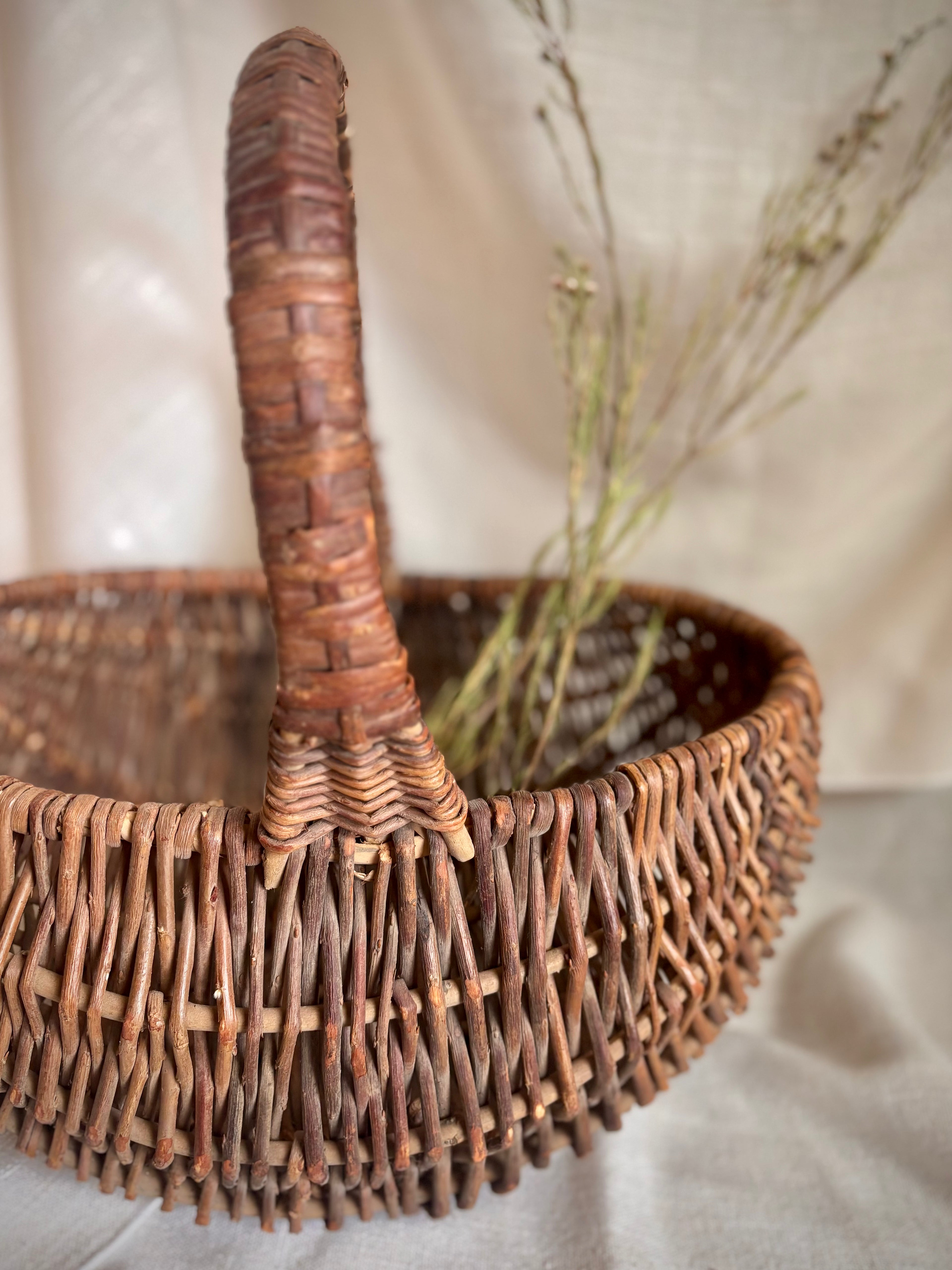 Large Vintage Dark Willow Market Basket