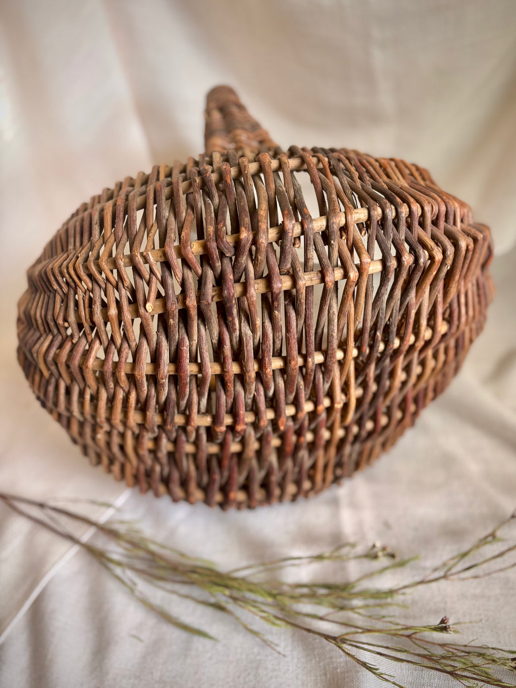 Large Vintage Dark Willow Market Basket