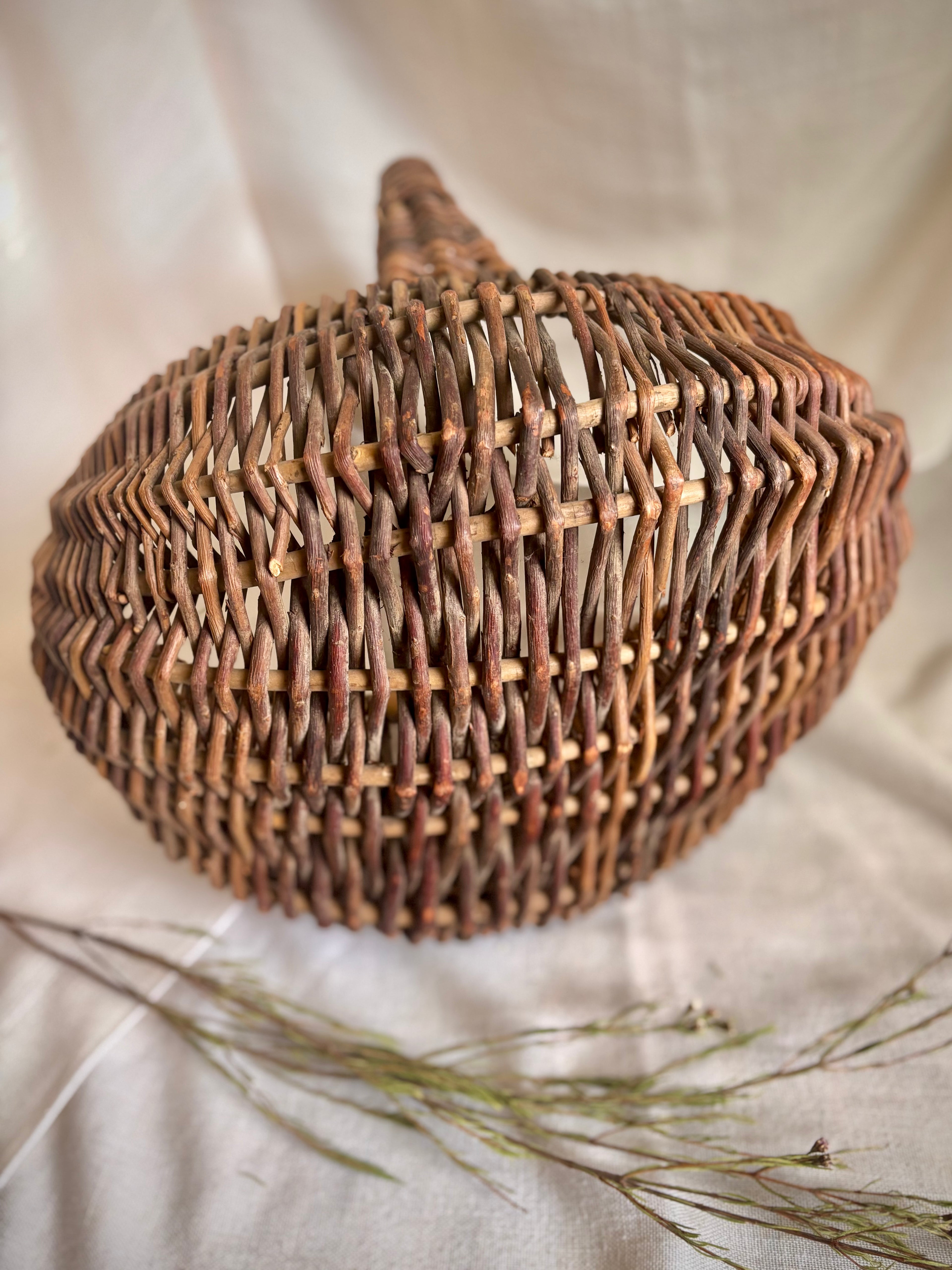 Large Vintage Dark Willow Market Basket