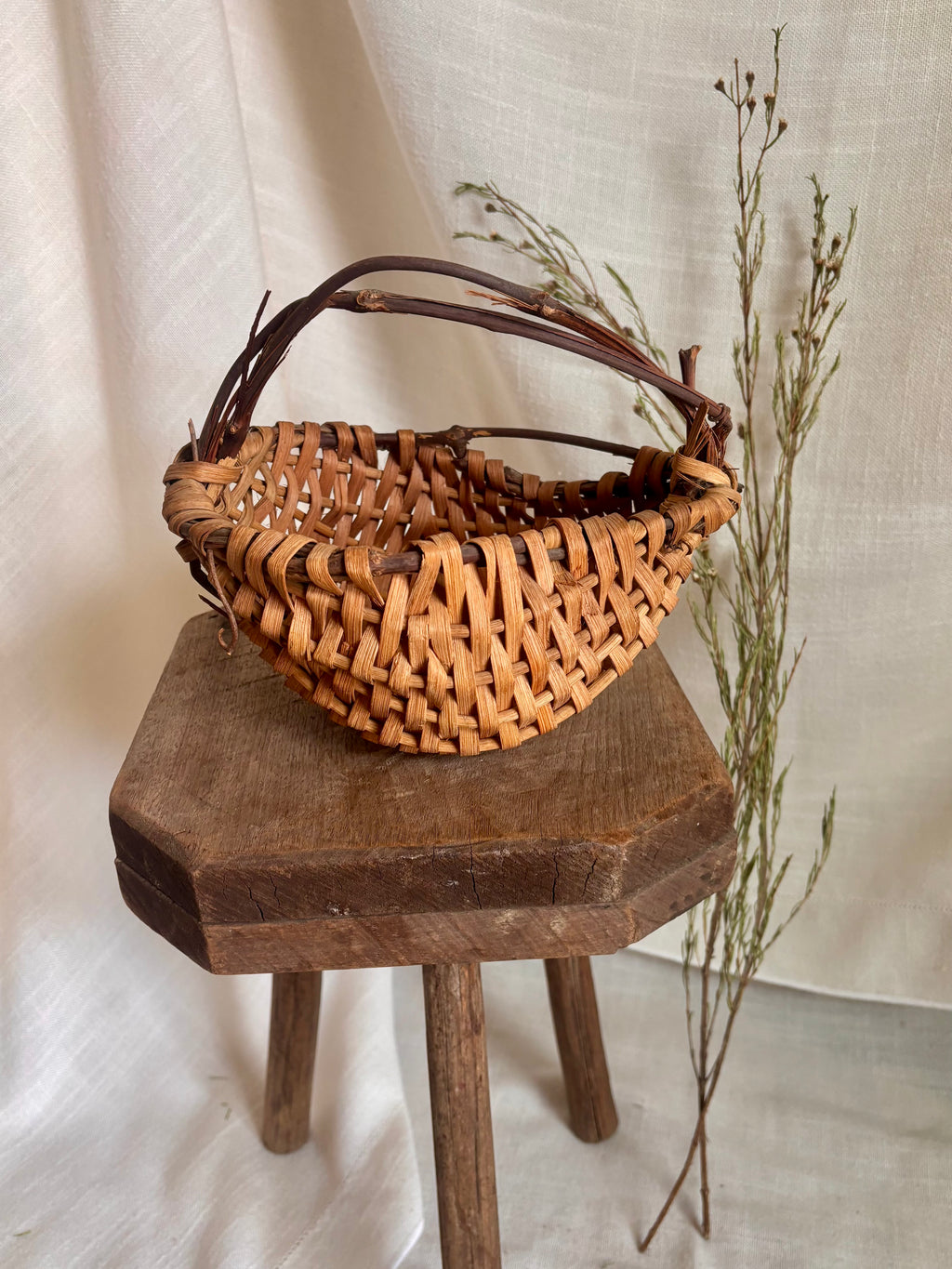 Handcrafted Vintage Mini Two-Tone Gathering Basket