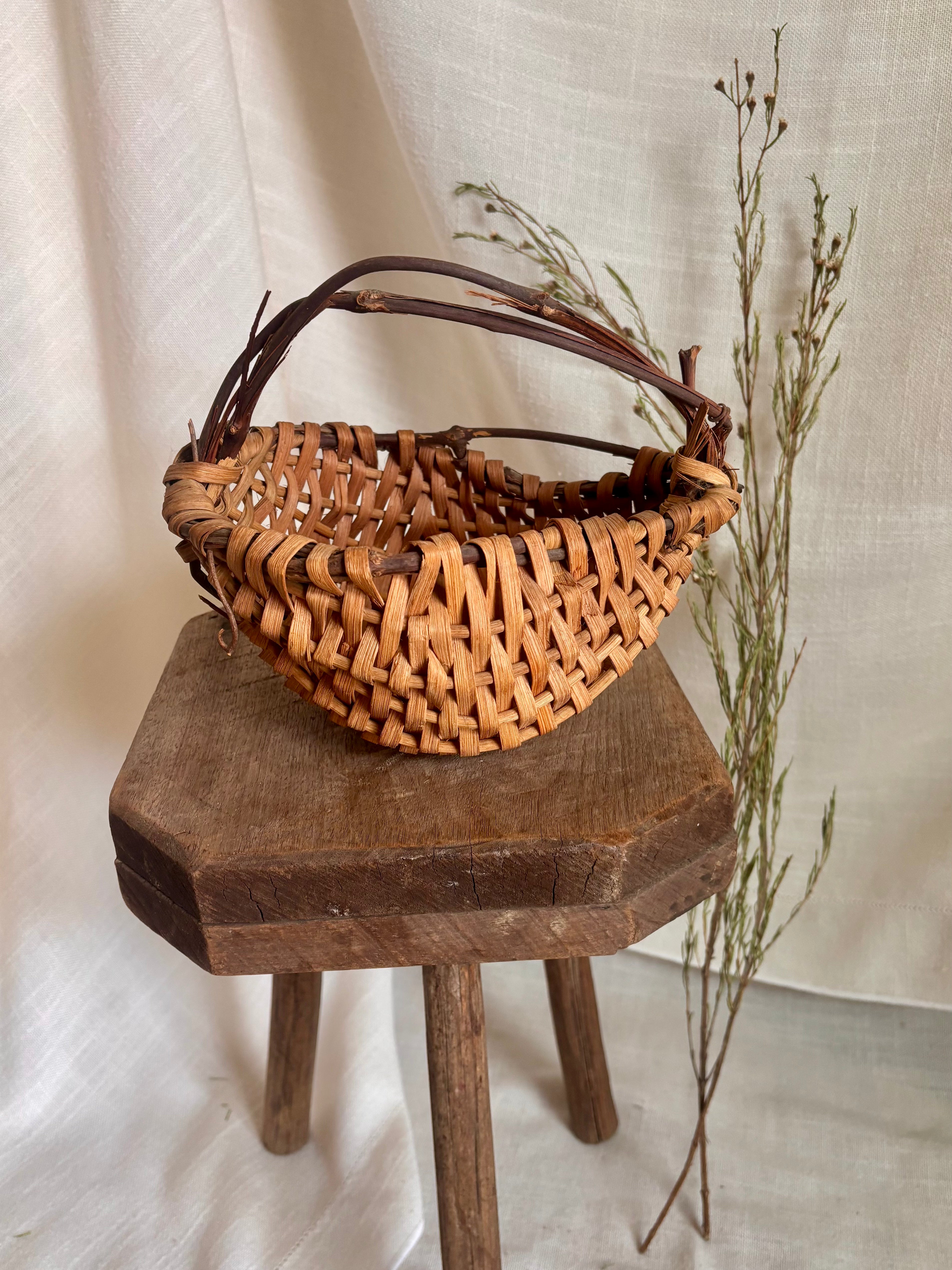 Handcrafted Vintage Mini Two-Tone Gathering Basket