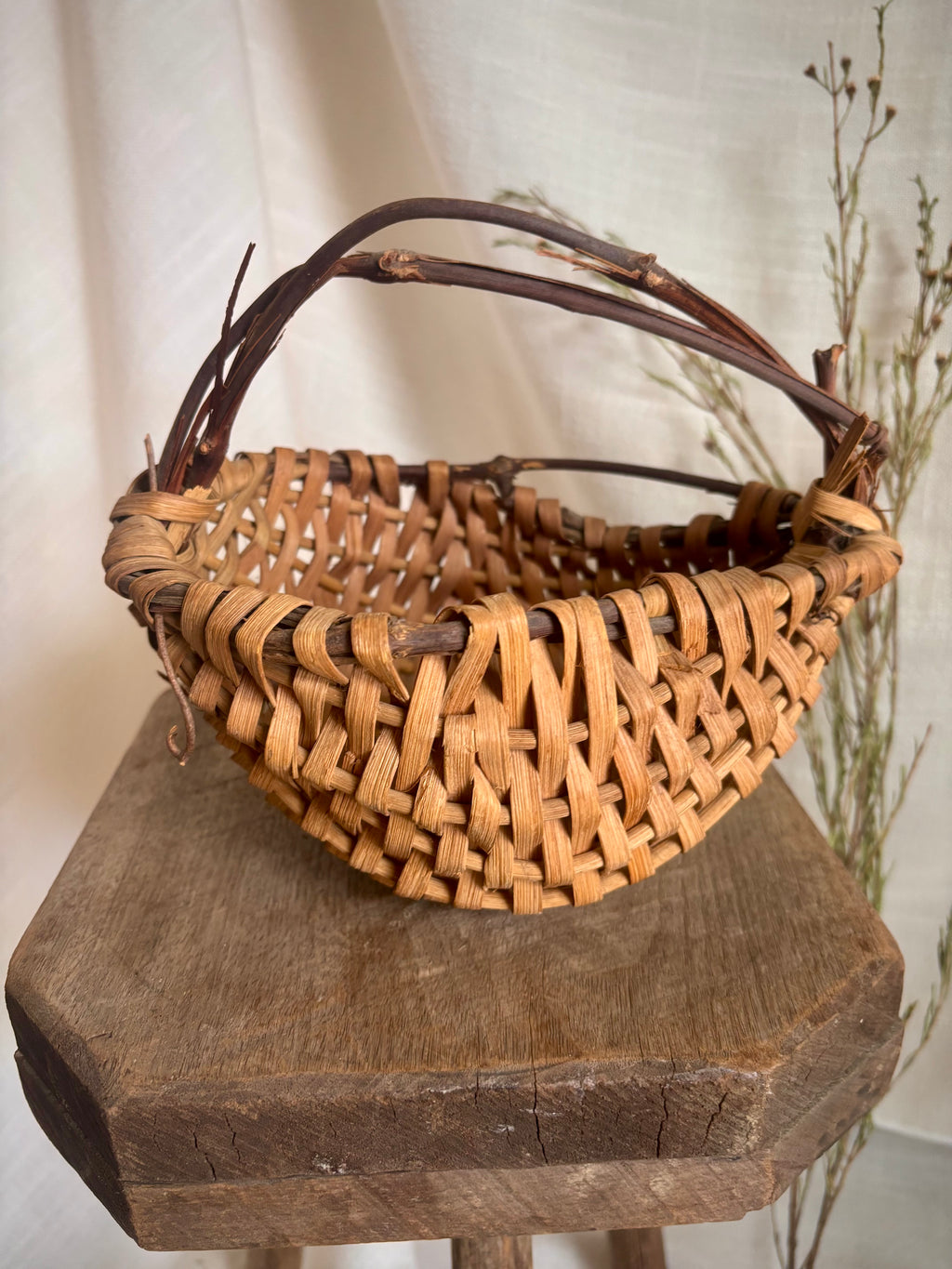 Handcrafted Vintage Mini Two-Tone Gathering Basket