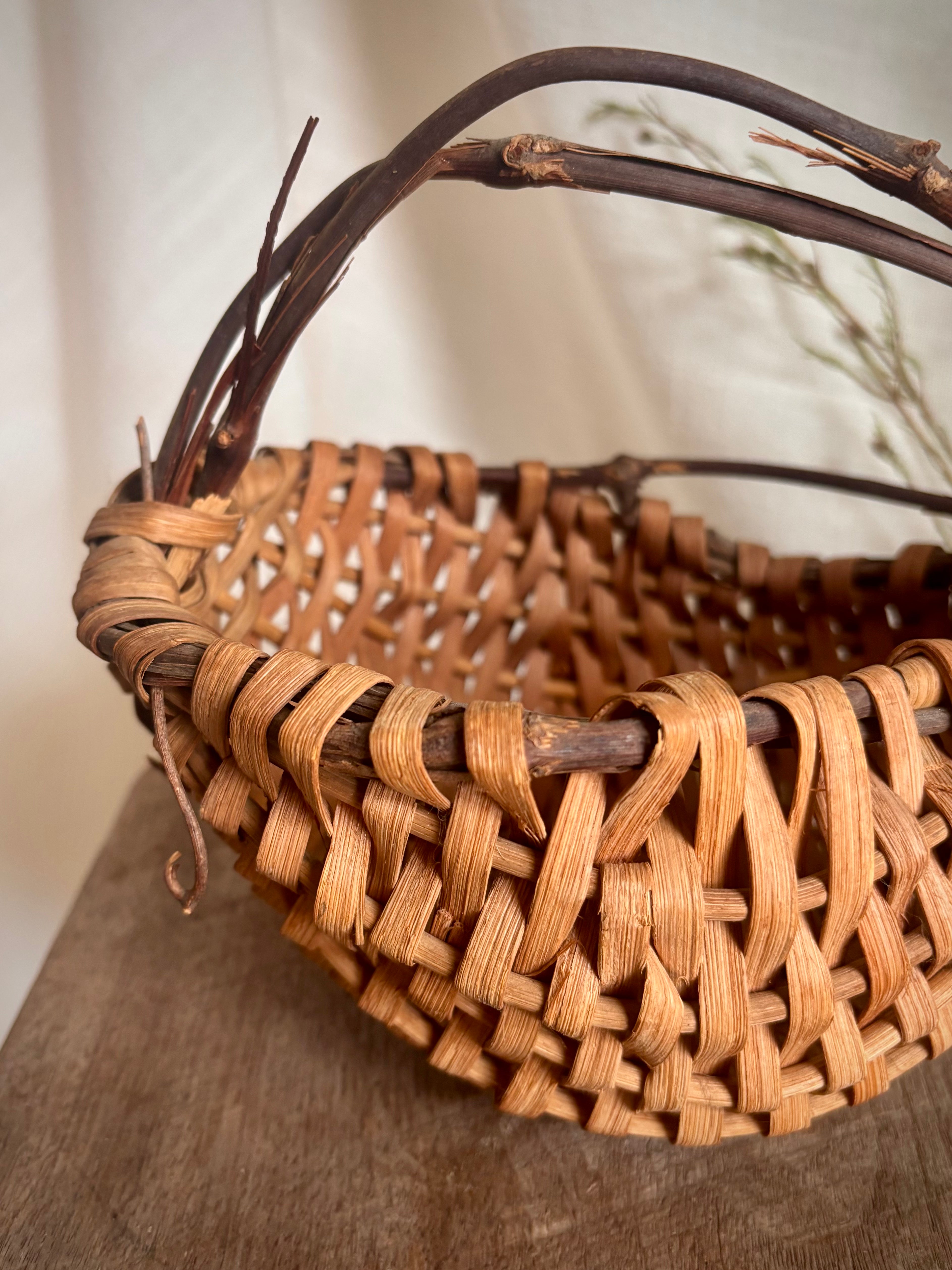 Handcrafted Vintage Mini Two-Tone Gathering Basket