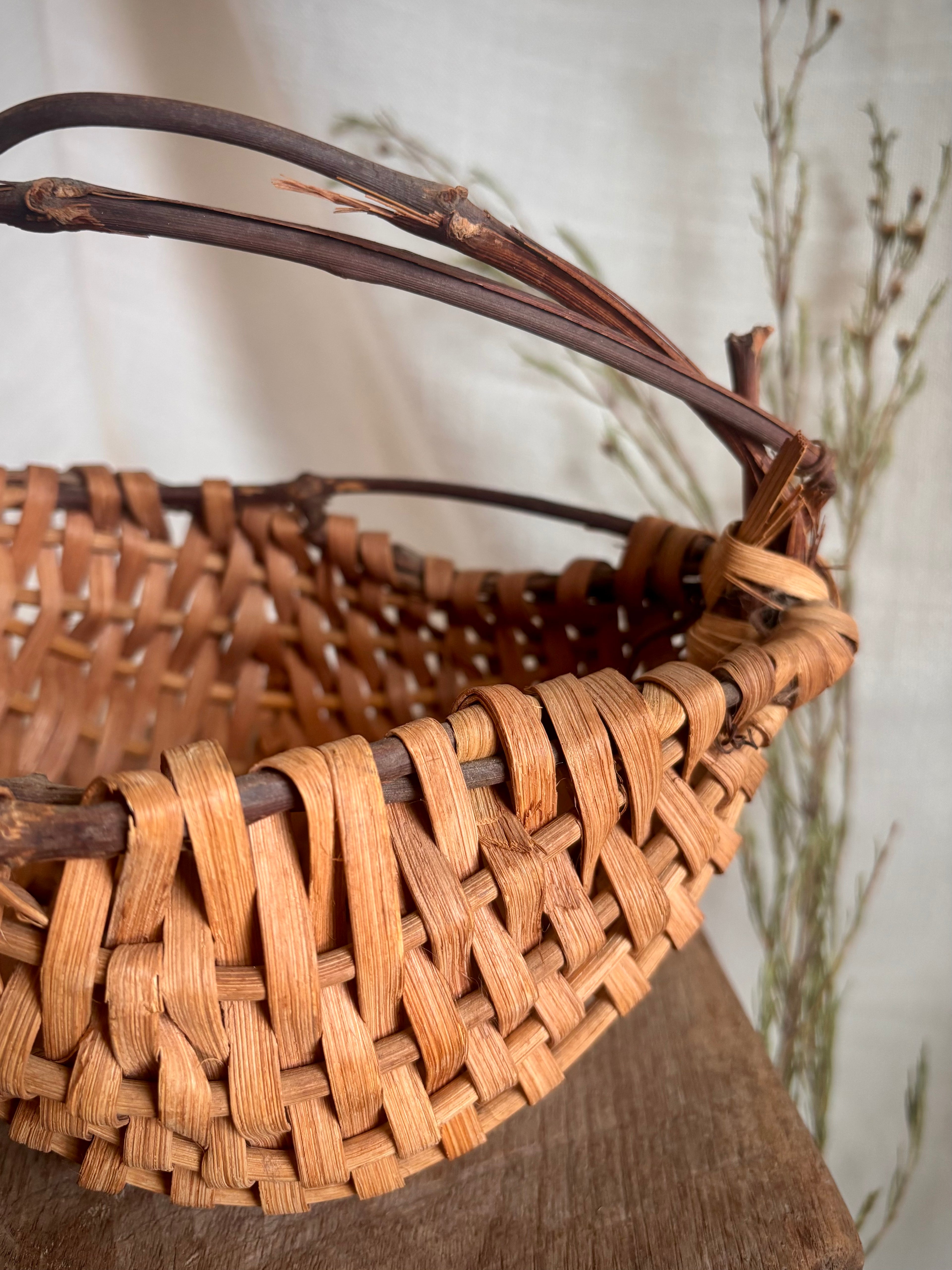 Handcrafted Vintage Mini Two-Tone Gathering Basket