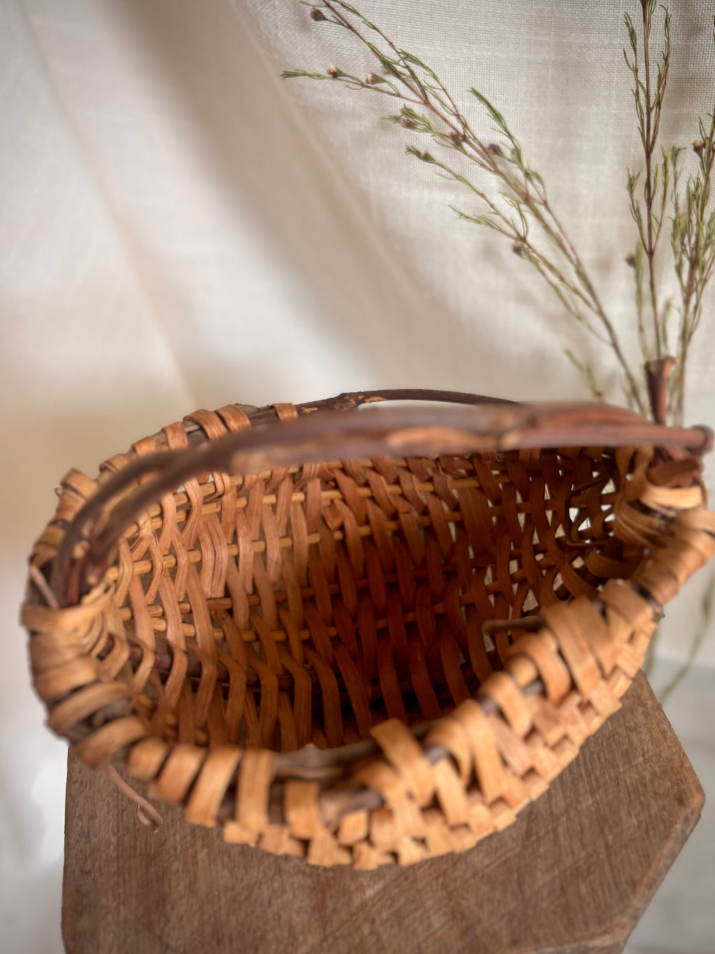 Handcrafted Vintage Mini Two-Tone Gathering Basket