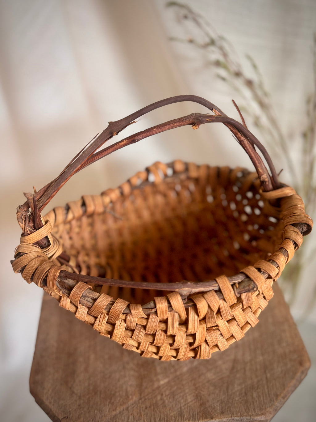 Handcrafted Vintage Mini Two-Tone Gathering Basket