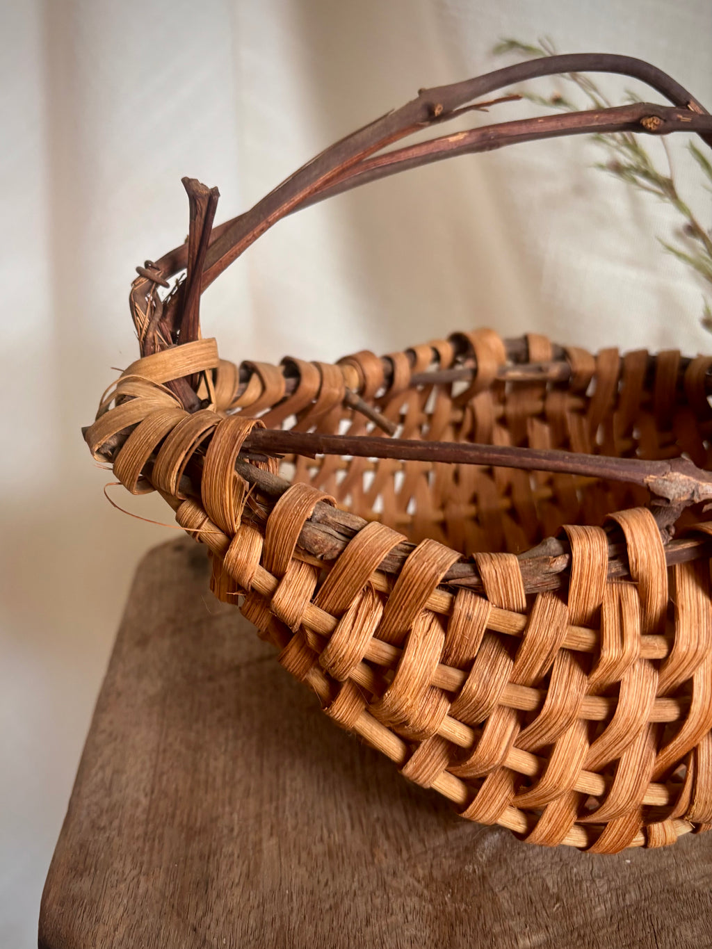 Handcrafted Vintage Mini Two-Tone Gathering Basket