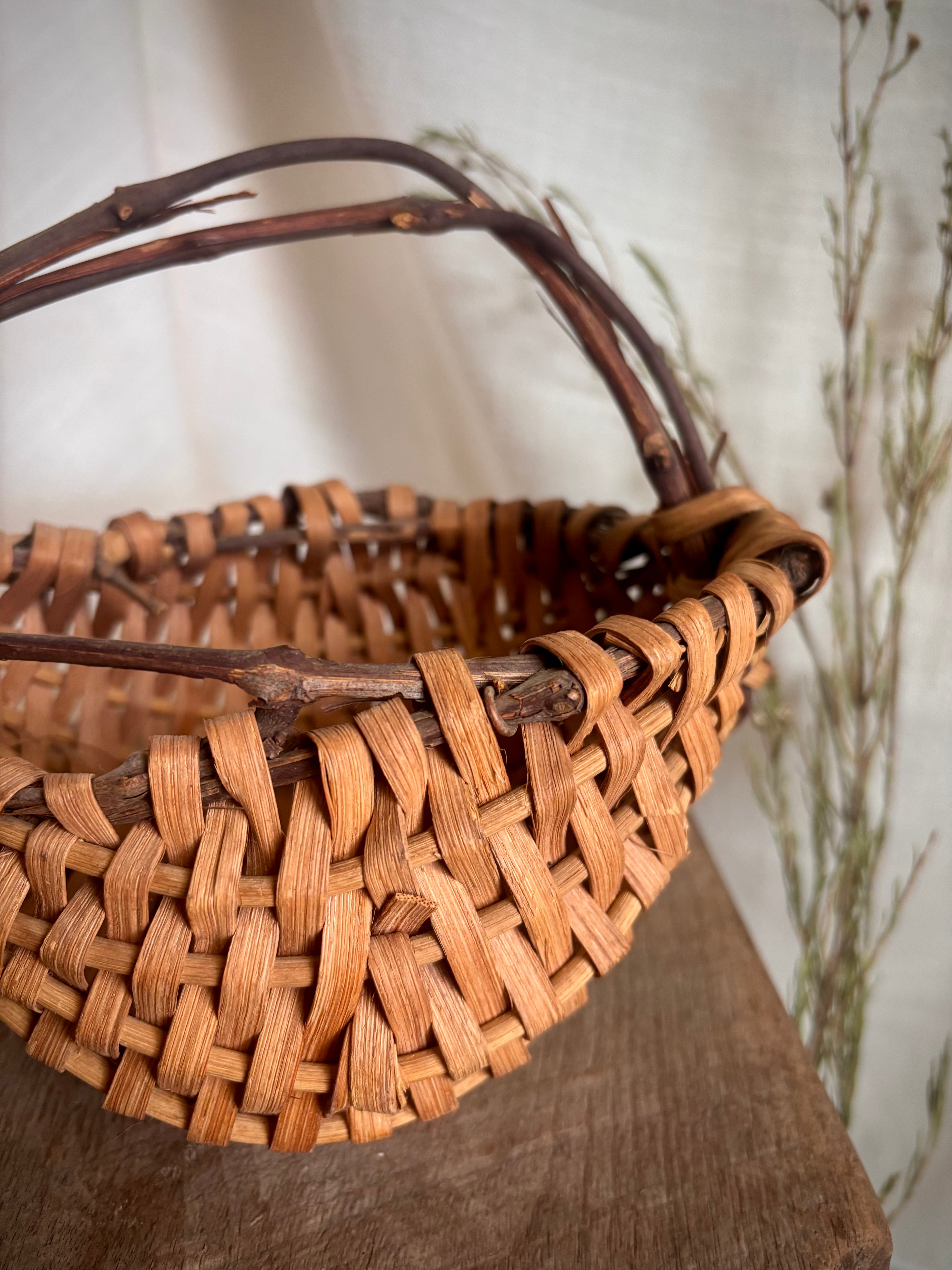 Handcrafted Vintage Mini Two-Tone Gathering Basket