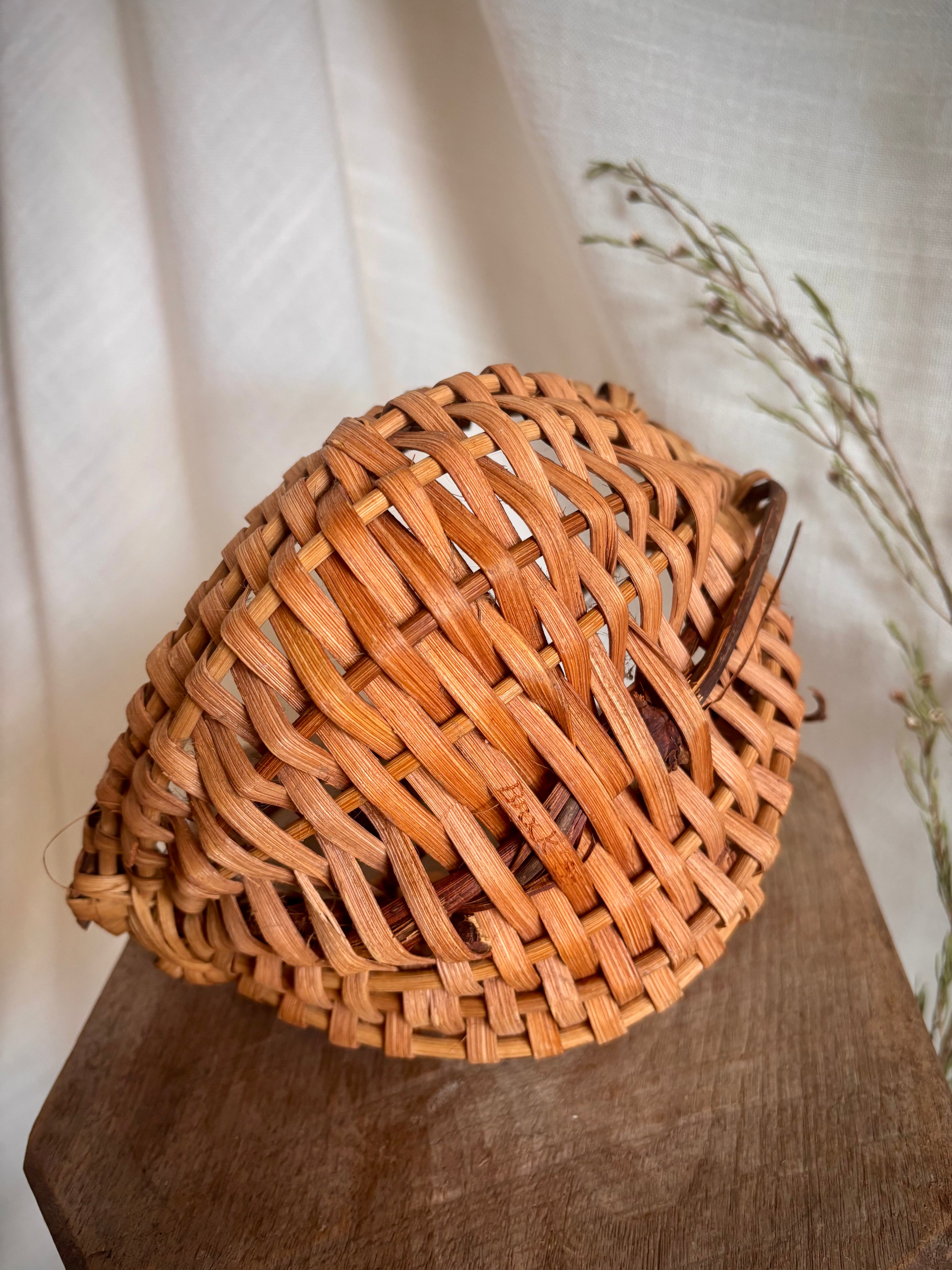 Handcrafted Vintage Mini Two-Tone Gathering Basket