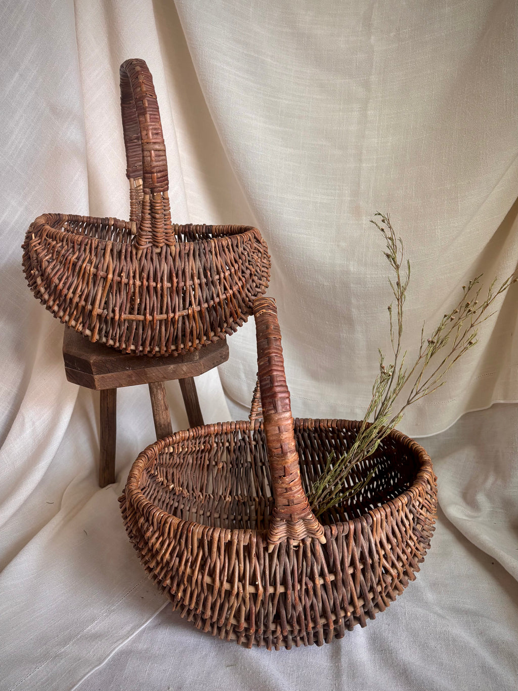 Large Vintage Dark Willow Market Basket