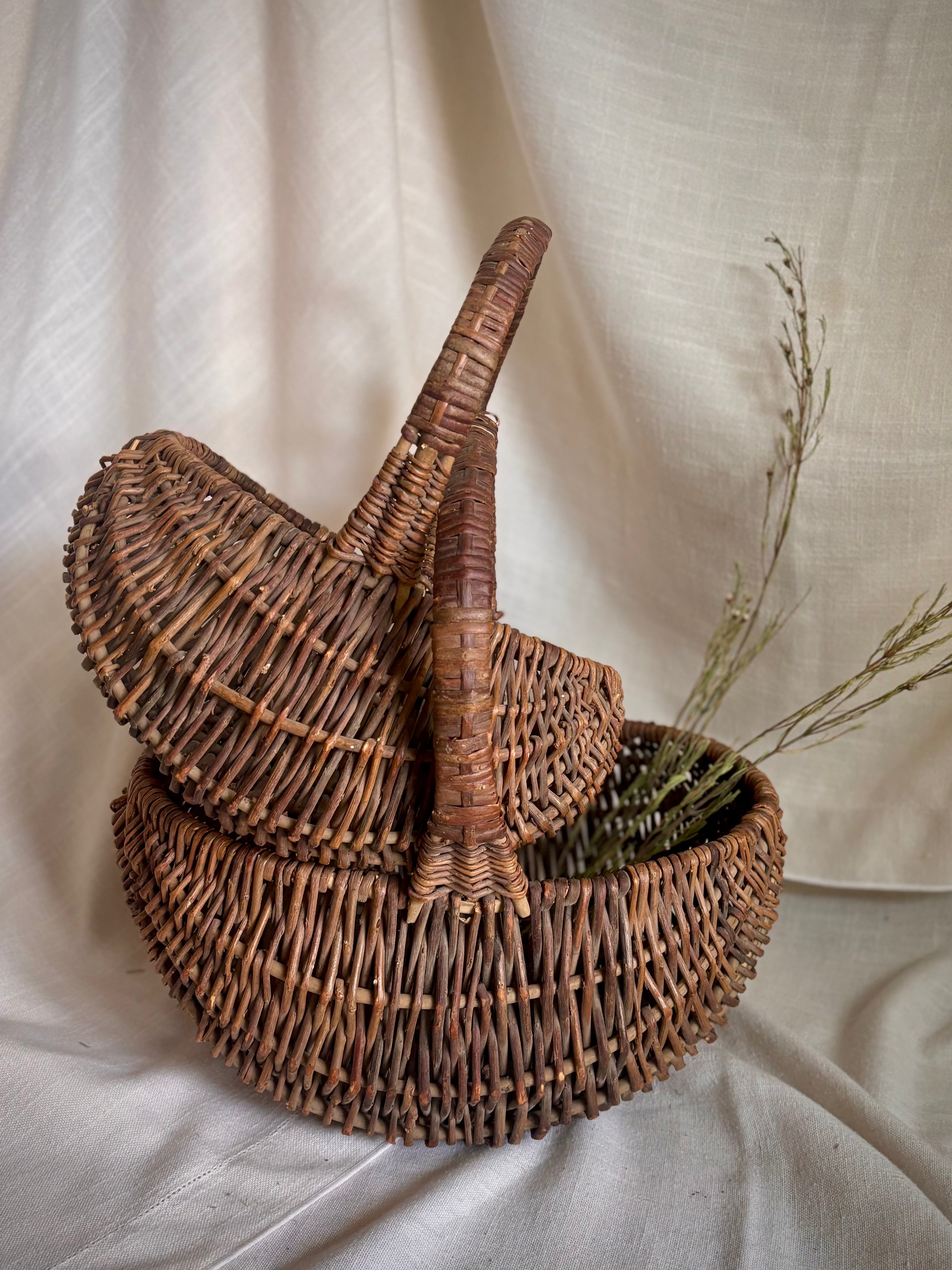 Large Vintage Dark Willow Market Basket