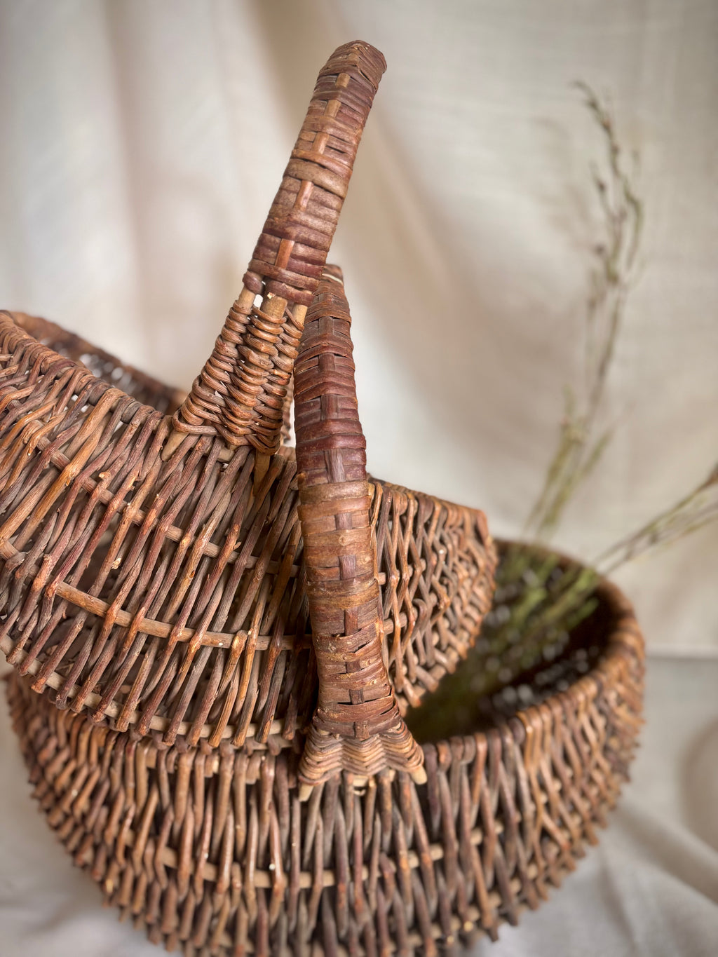 Large Vintage Dark Willow Market Basket