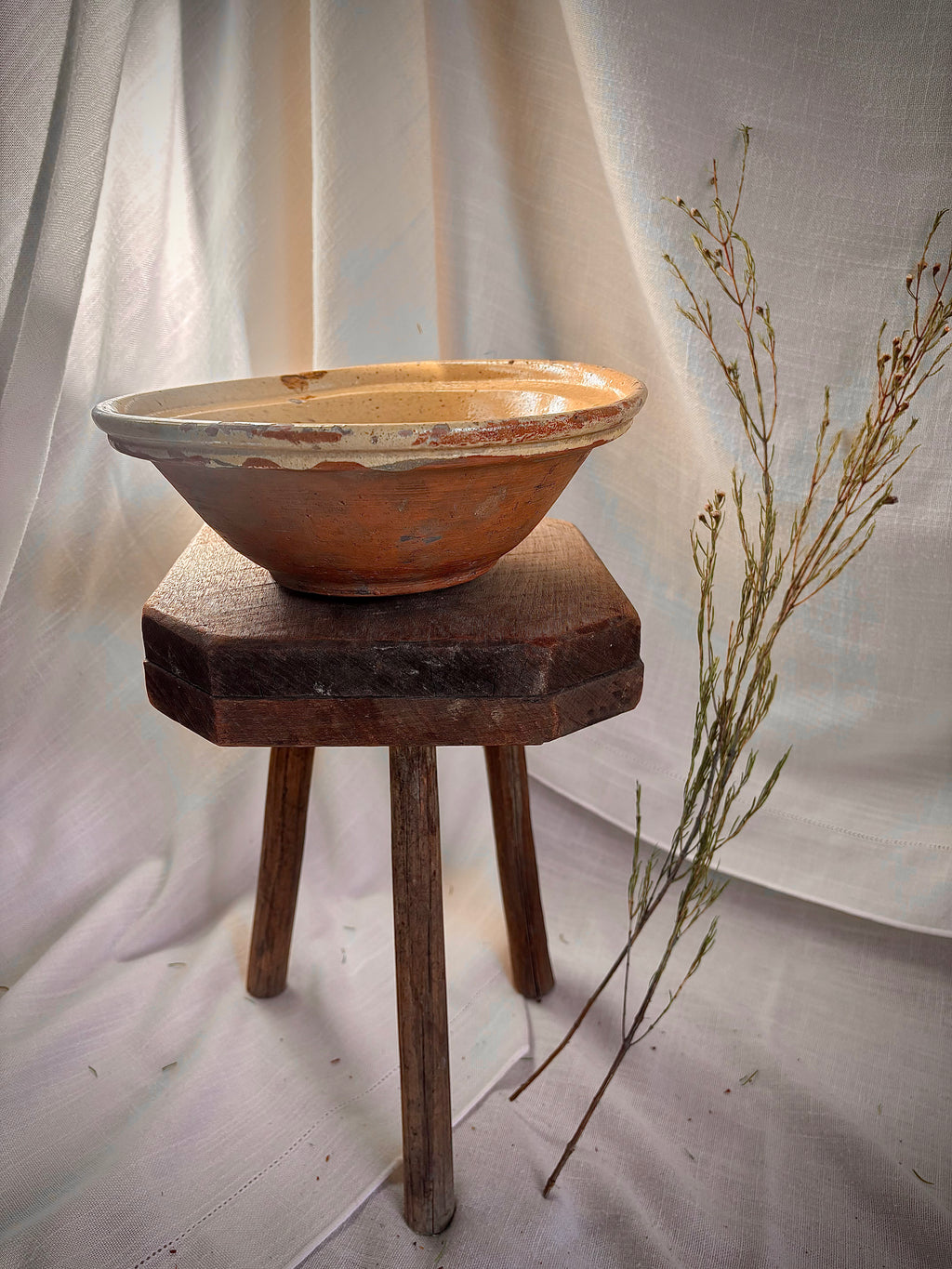 Antique French Yellow-Glazed Terracotta Bowl