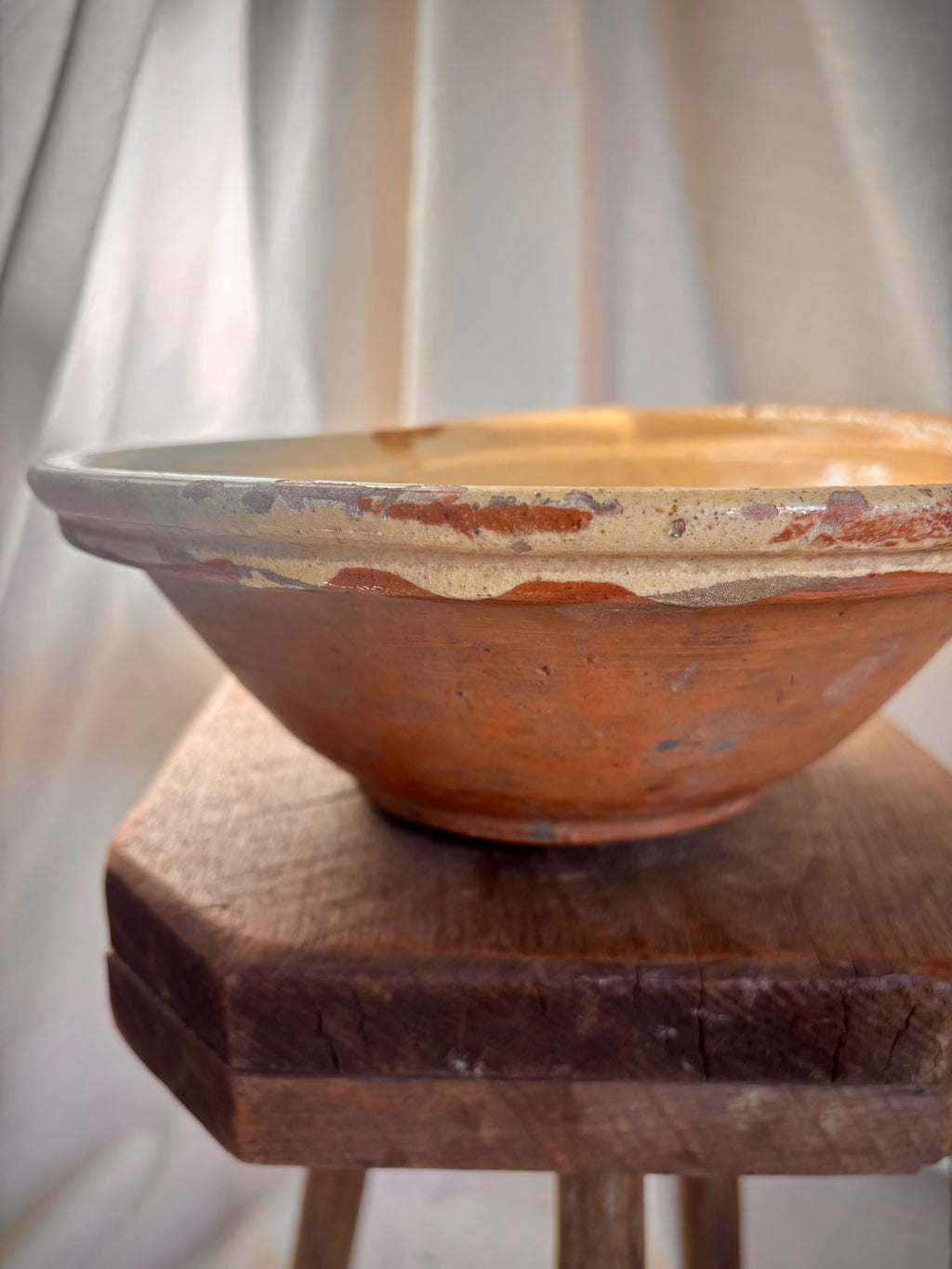Antique French Yellow-Glazed Terracotta Bowl