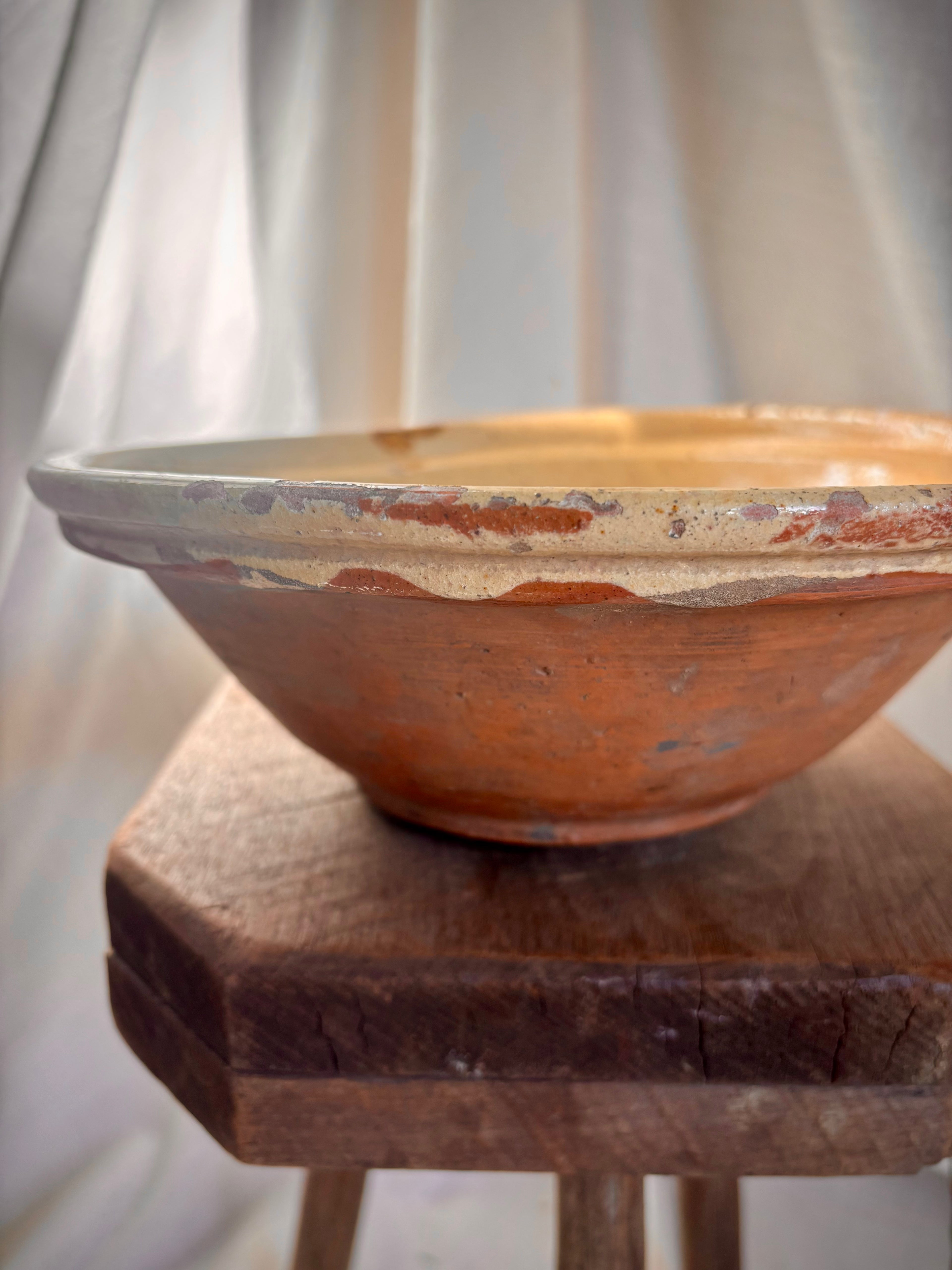 Antique French Yellow-Glazed Terracotta Bowl