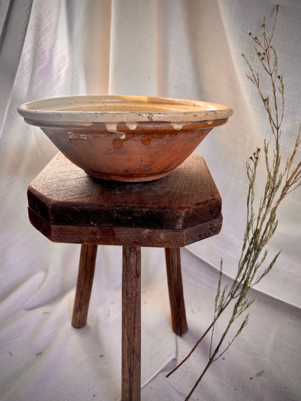 Antique French Yellow-Glazed Terracotta Bowl