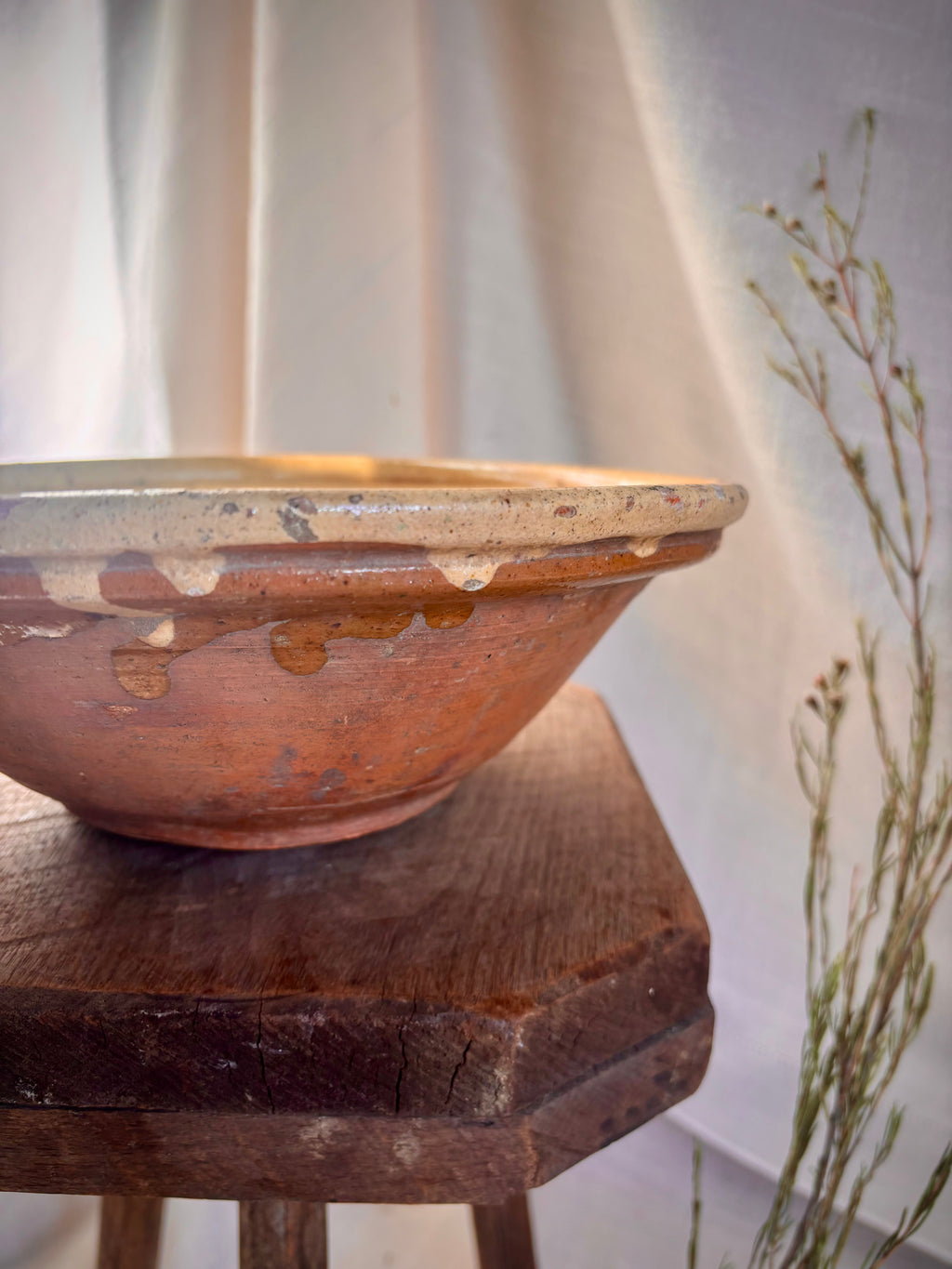 Antique French Yellow-Glazed Terracotta Bowl