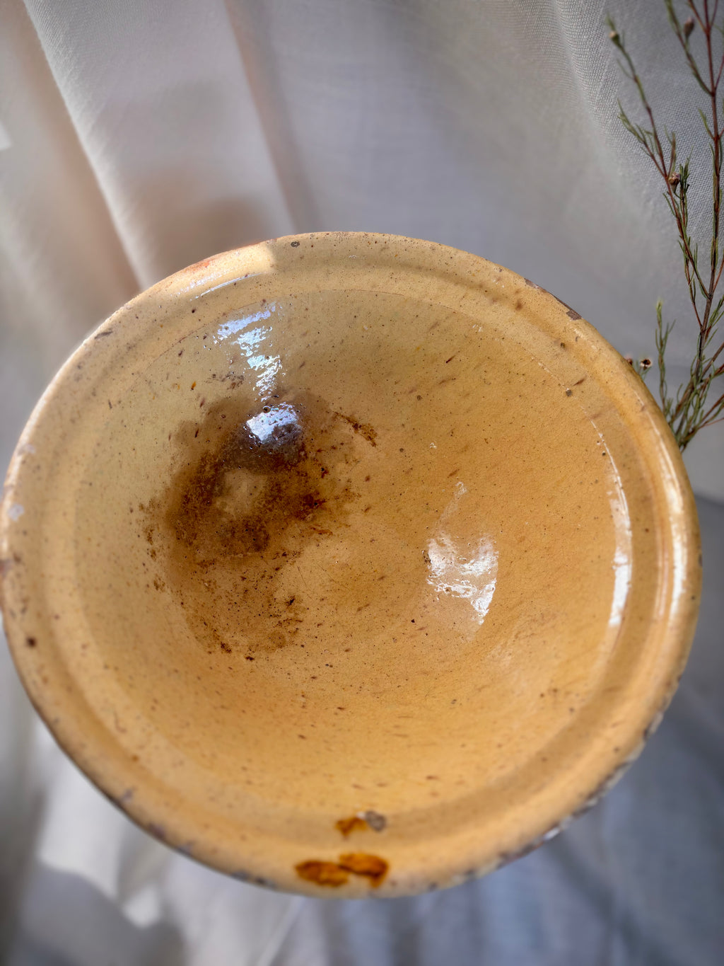 Antique French Yellow-Glazed Terracotta Bowl
