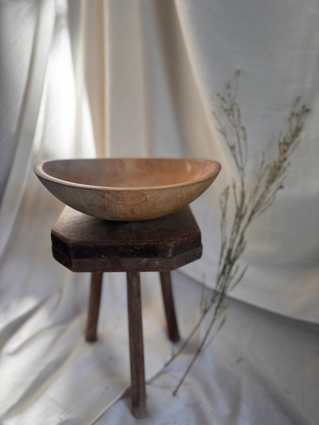 Vintage Carved Wooden Dough Bowl